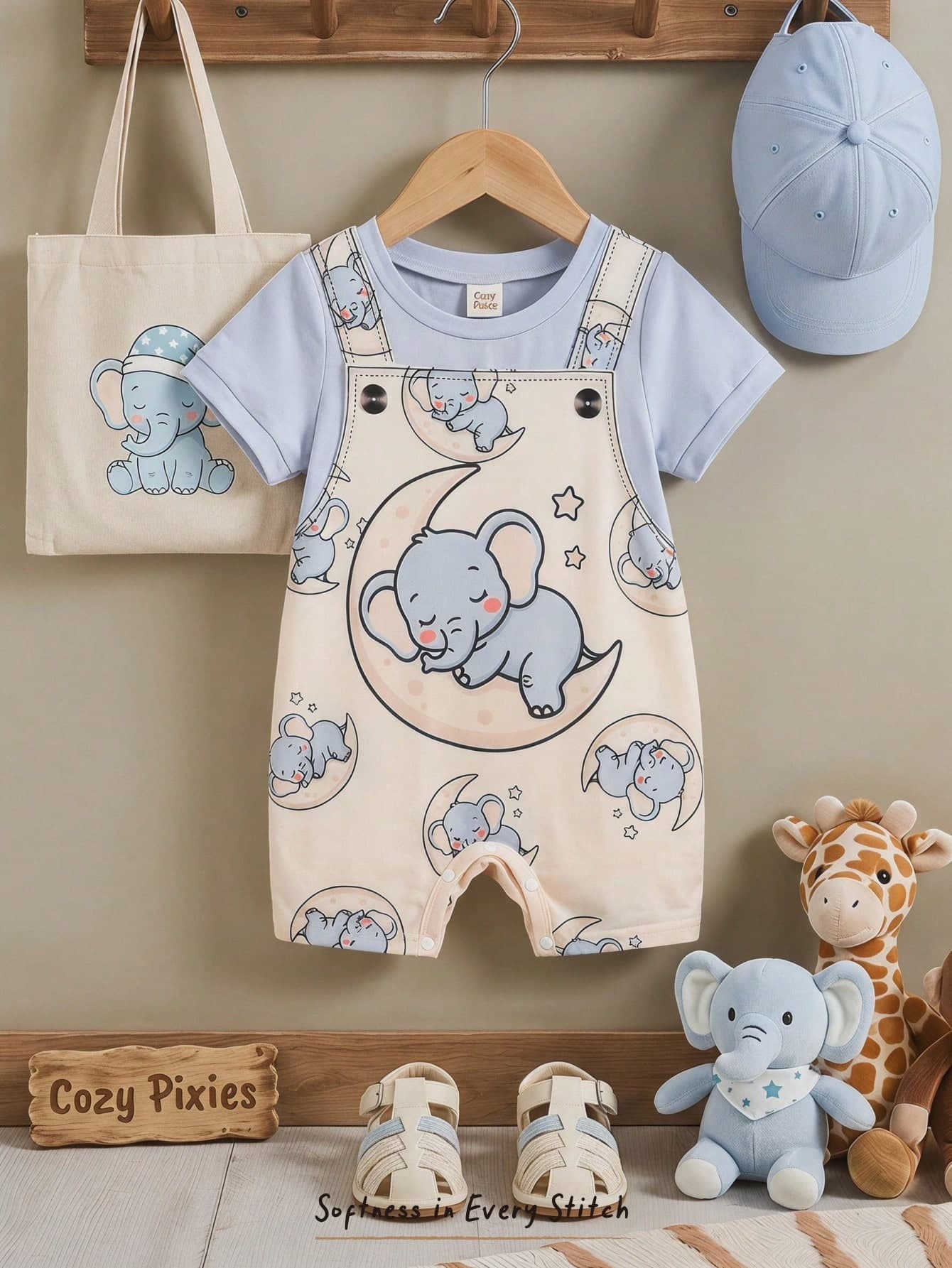 Cozy Pixies Baby Boy Cartoon Dinosaur Pattern Knit Soft Round Neck Short Sleeve Romper