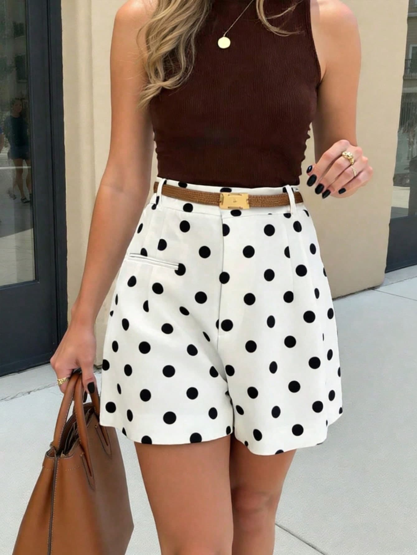 EMERY ROSE Women's Elegant Commuter Polka Dot Print Casual Shorts, Summer