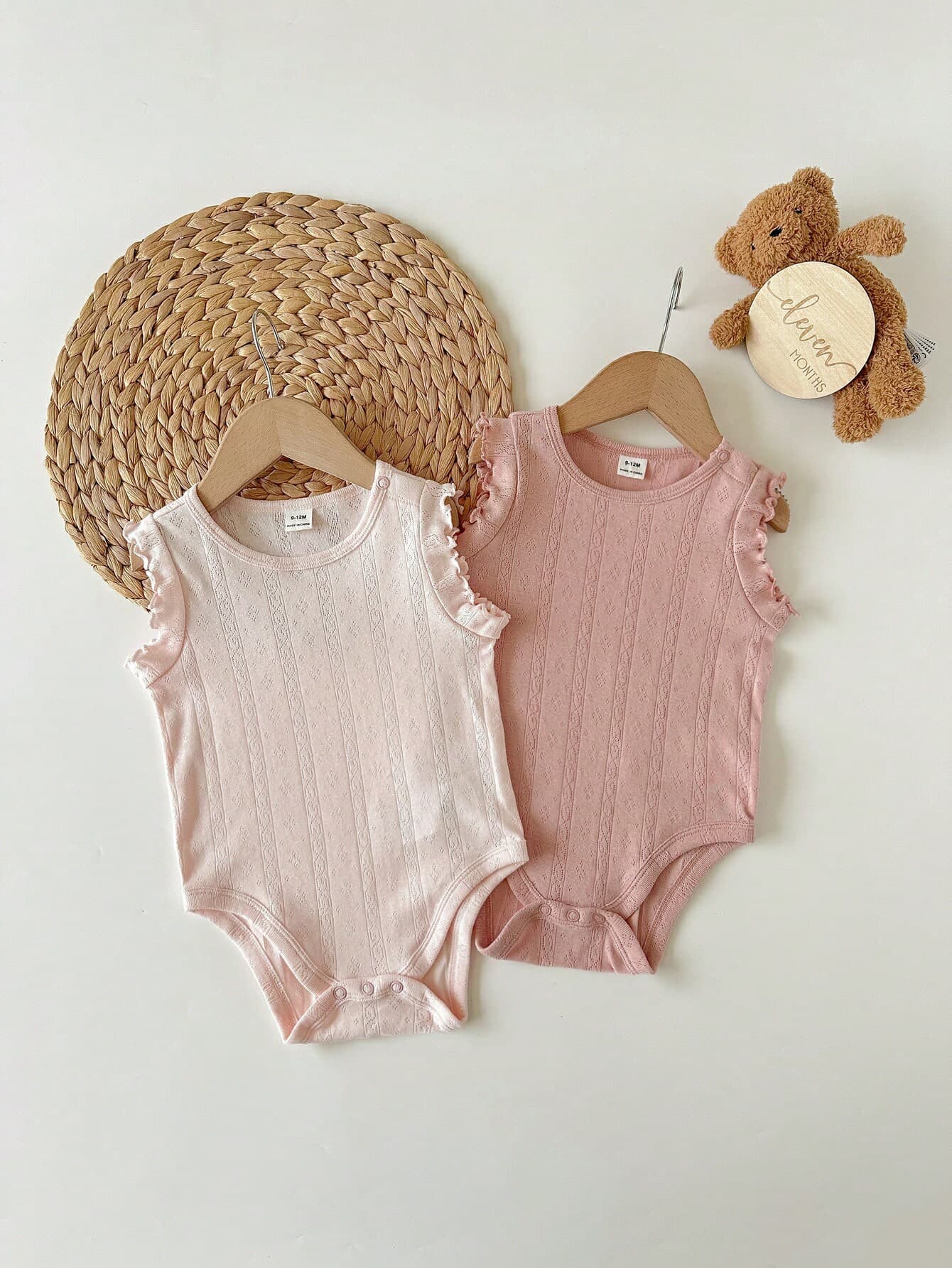 2pcs Newborn Baby Girl Summer Cute Solid Color Ruffle Romper Set