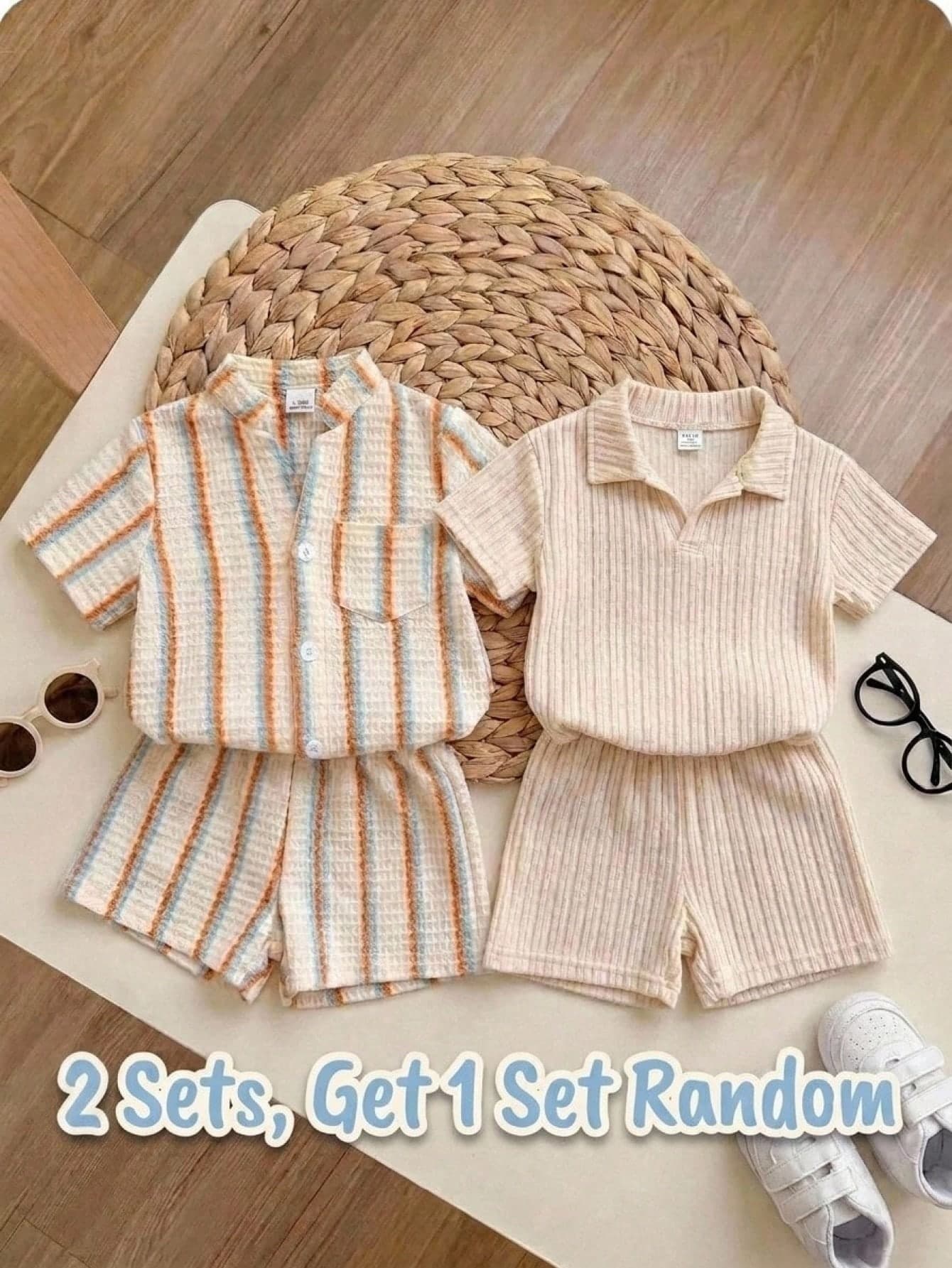Baby Boy/Girl Solid Color Round Neck Short Sleeve Cardigan And Elastic Waist Shorts 2-Piece Set