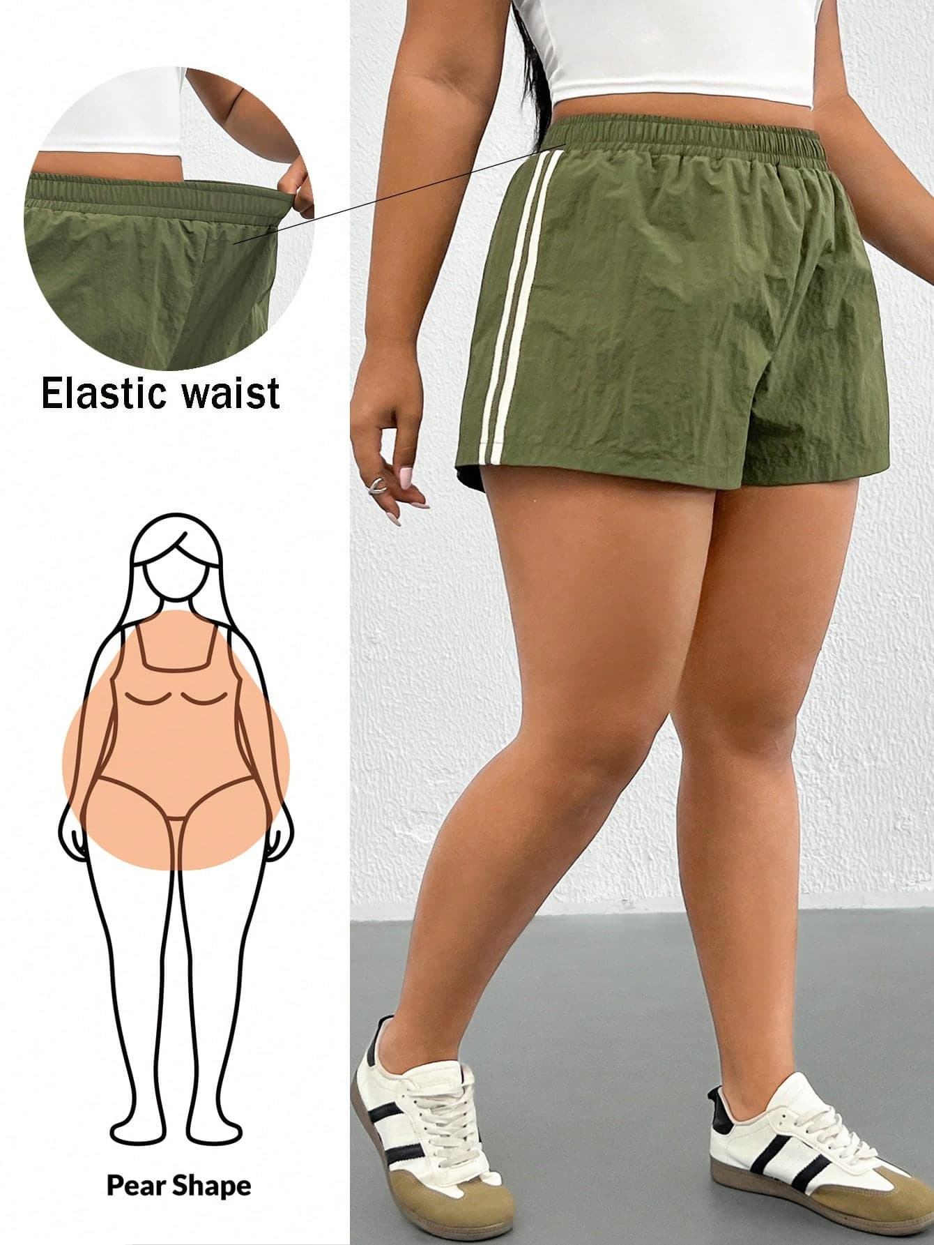 Shapeblank Plus-Size Women's Army Green Summer Casual Sports Shorts Fashionable Loose Comfortable Everyday Basic Versatile Elastic Waistband Gym