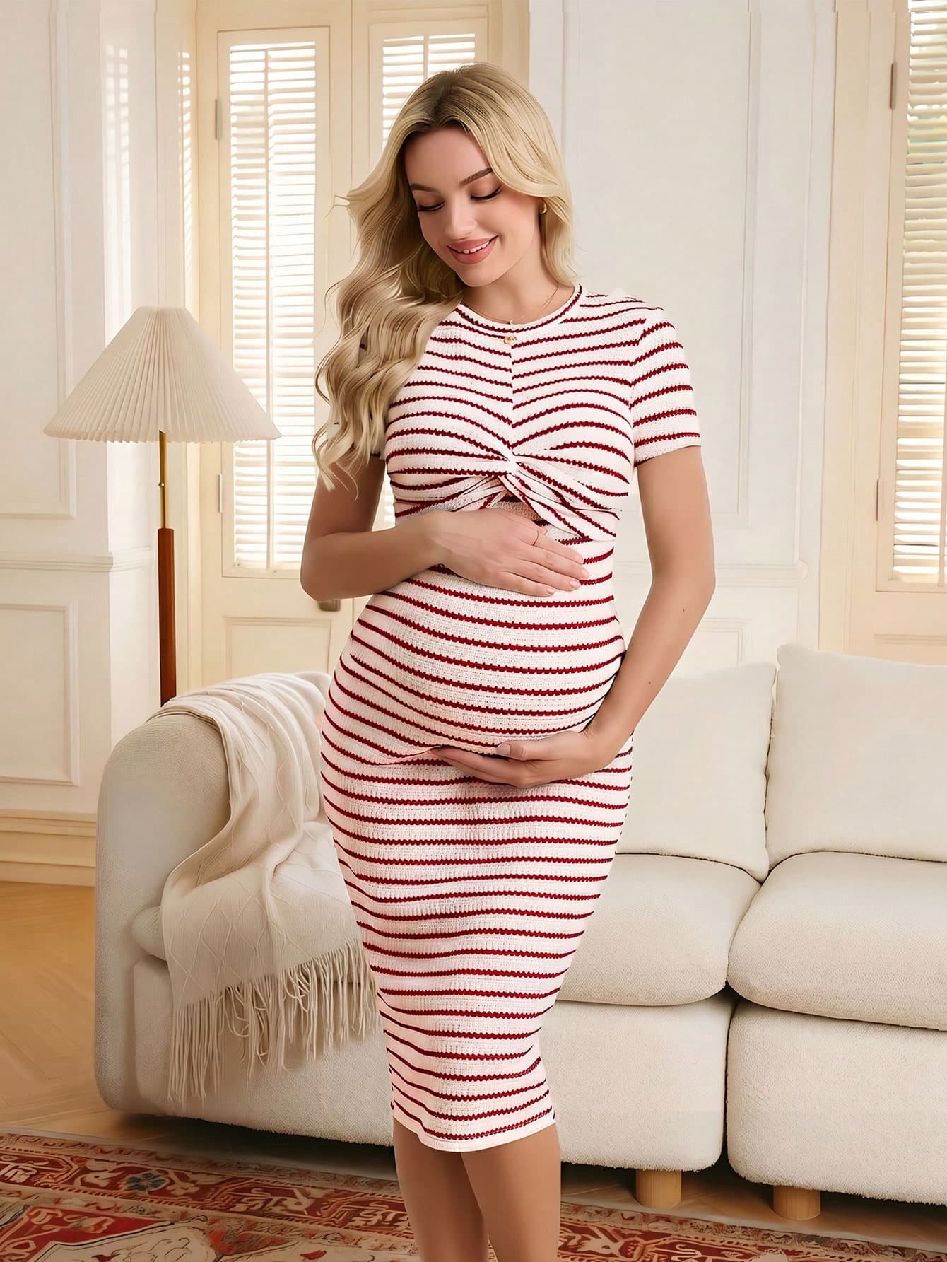 GentleRue Maternity Women's Comfortable Casual Short Sleeve Nursing Dress,Baby Shower Summer Holiday Beach Vacation Outfits,Striped Bodycon Maternity Clothes For Women