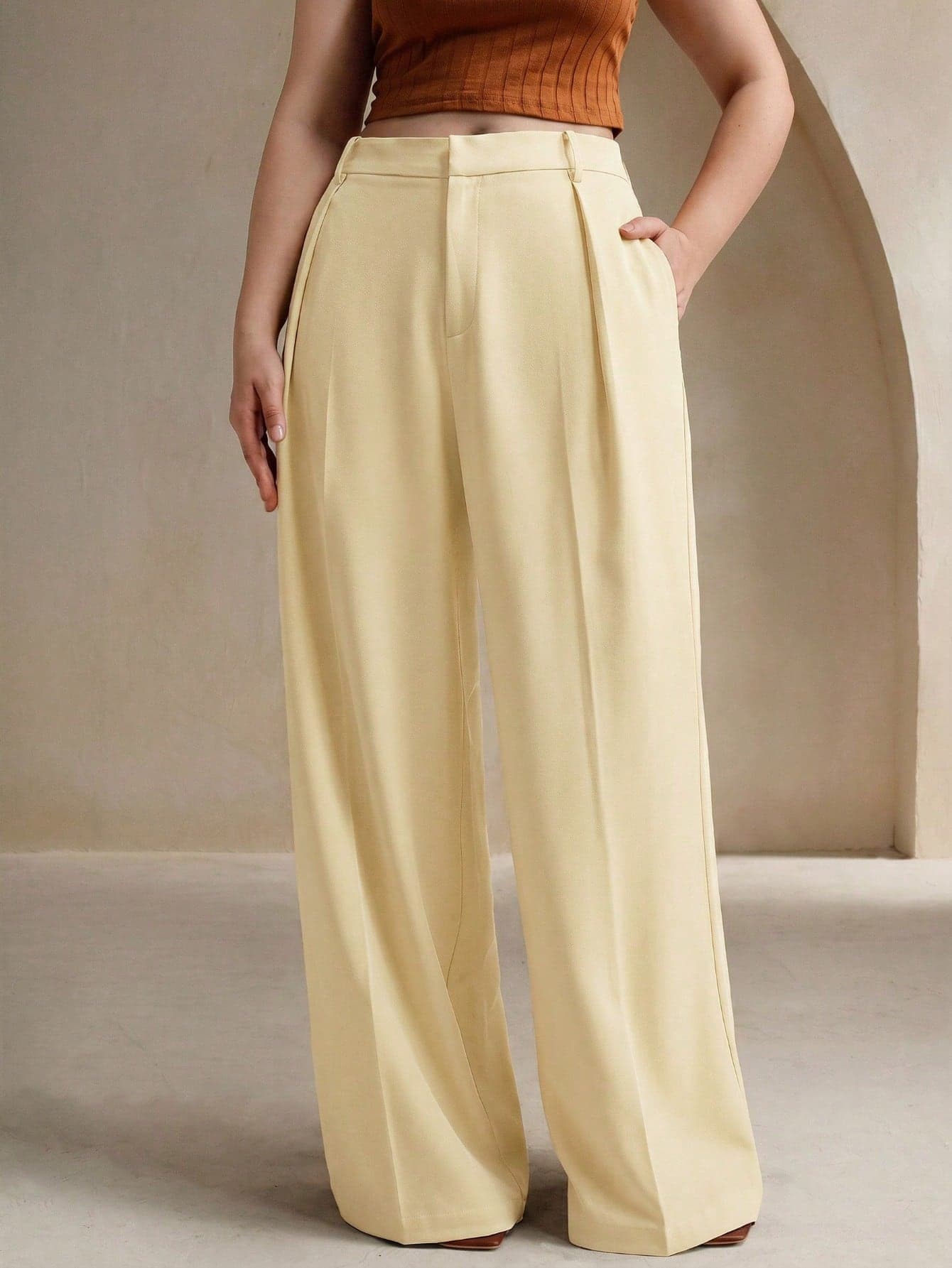 Anewsta Plus Size Black Elegant Casual/Office Wear Straight Leg Pants For Women Fall