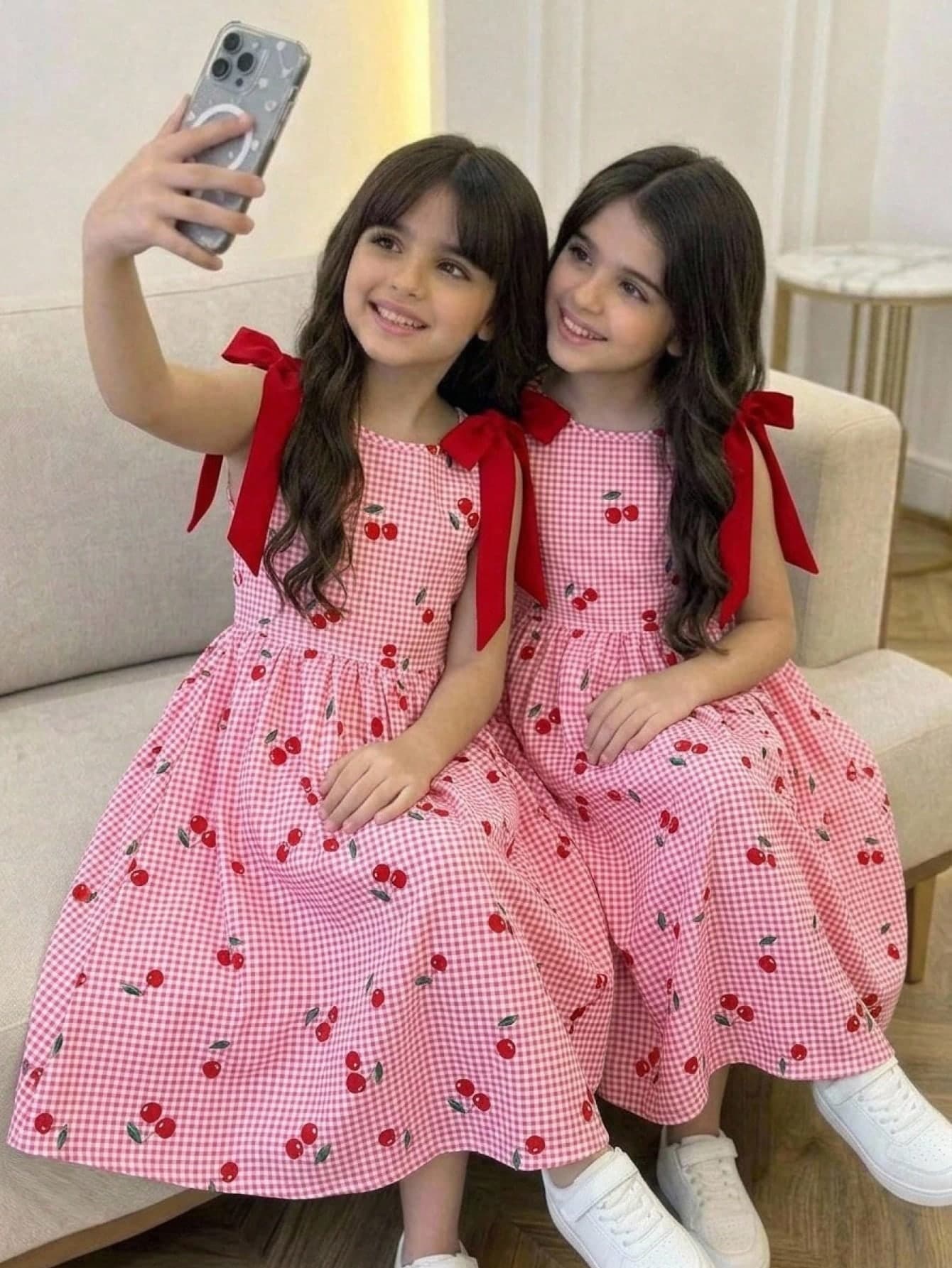 Young Girl Casual Daily Versatile Comfortable Fitted Colorblock Bow Dress Young Girl