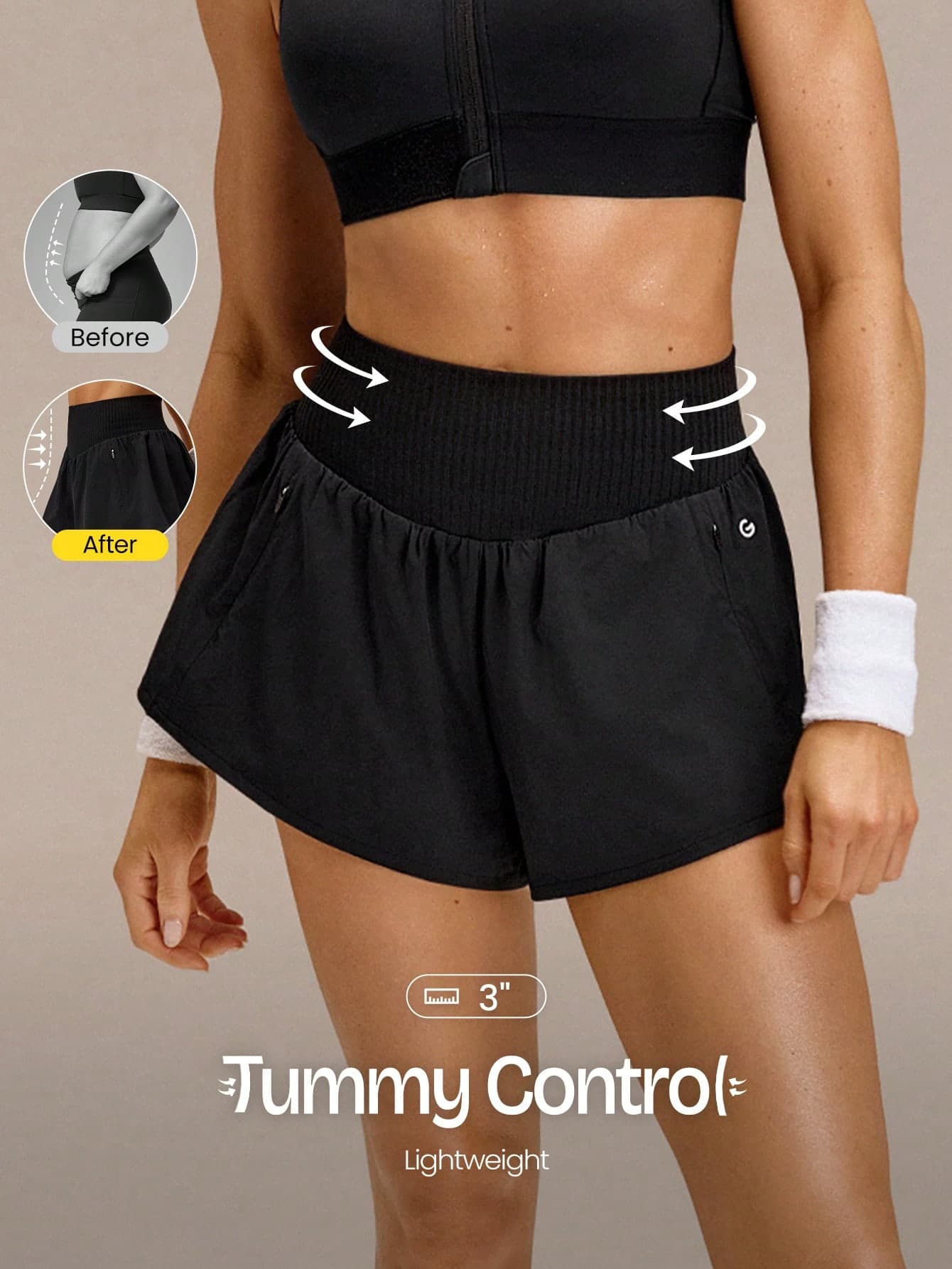 GLOWMODE 3'' VitalSwift Miles Ahead Lightweight Quick-Dry Stretchy Odor Control Seamless Fold-Over Waist Shorts Training Tennis Running Workout Gym Wear