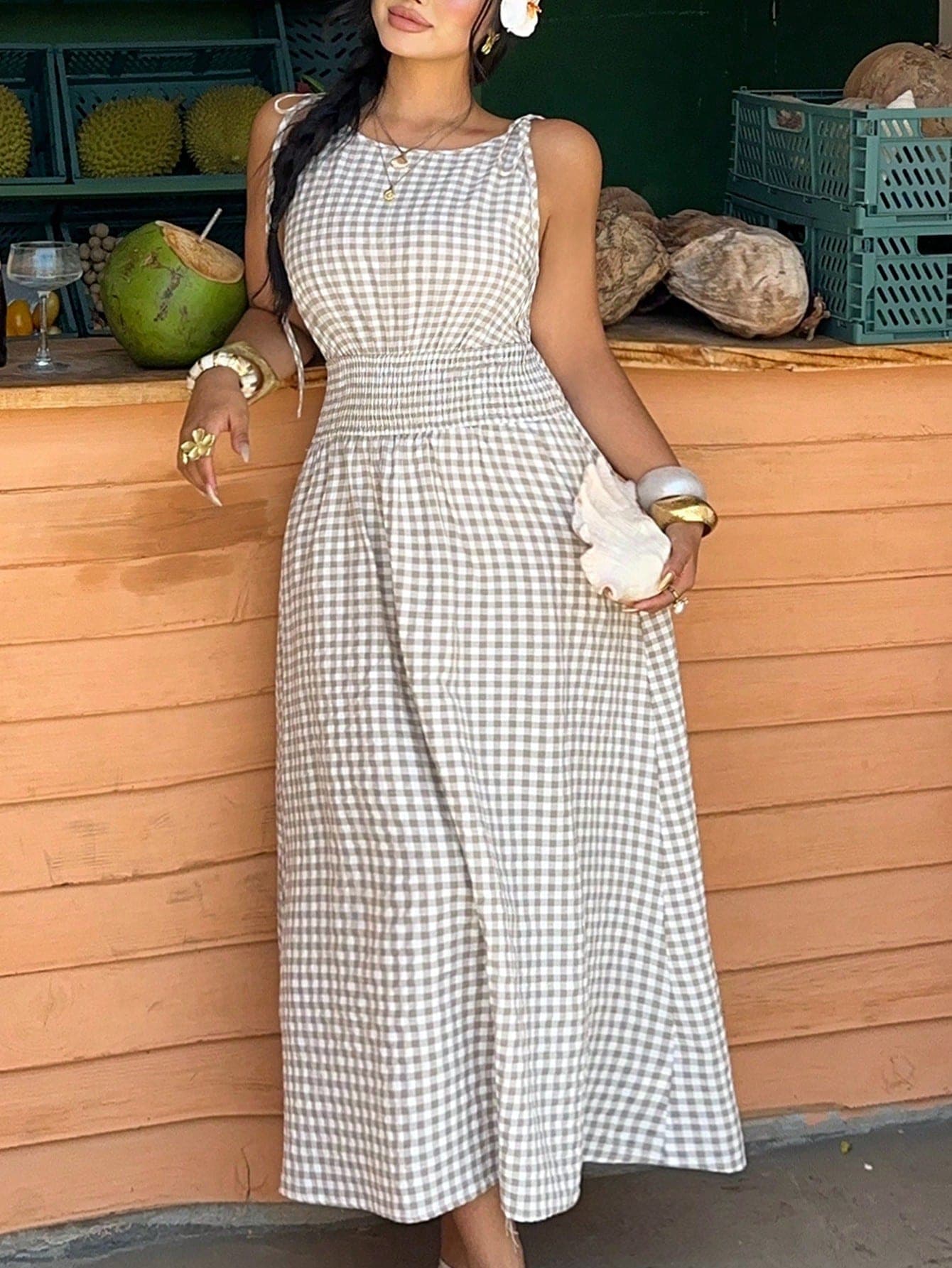 Sunnyshic Plus Size Women's Plaid Print Round Neck Sleeveless Summer Dress