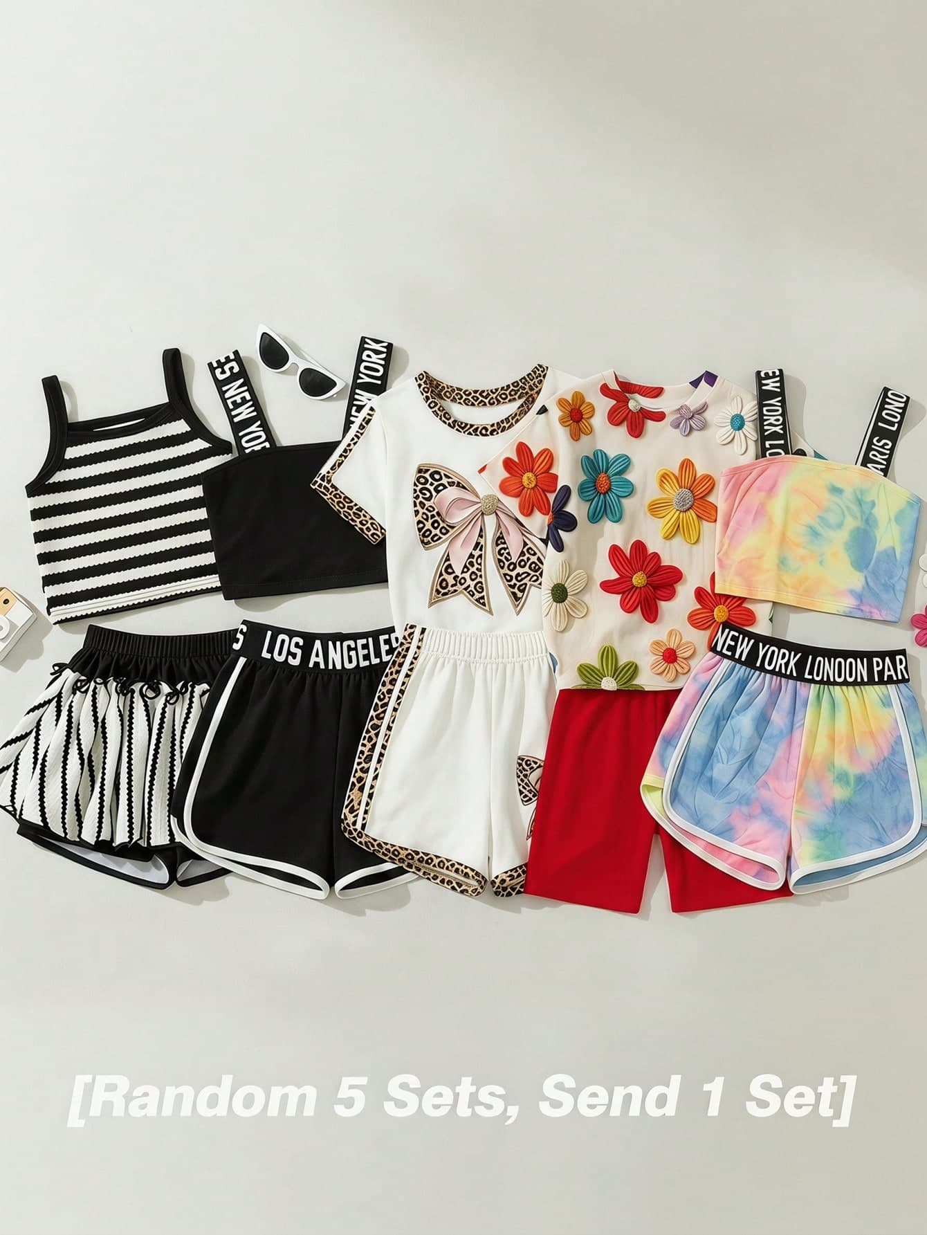 SHEIN [Random 5 Sets, Send 1 Set]Surprise Box Young Girls Summer Sport Outfits, Elegant Pant Set Two Pieces Set For Girl, 20% Chance Of Getting 2 Set