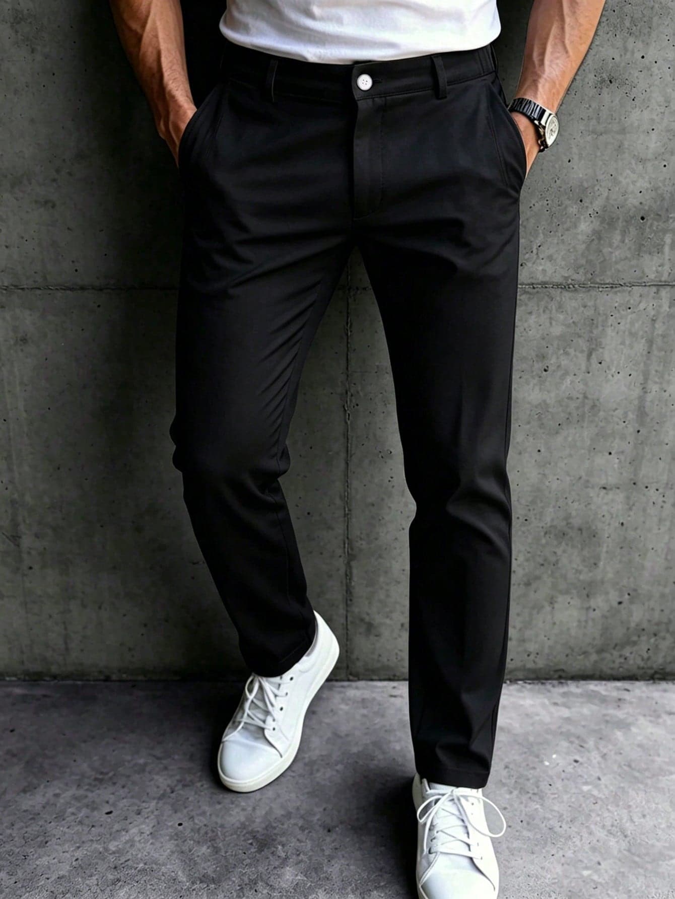 Manfinity Mode Men's Casual Versatile Button Pocket Pants, Suitable For Business And Office