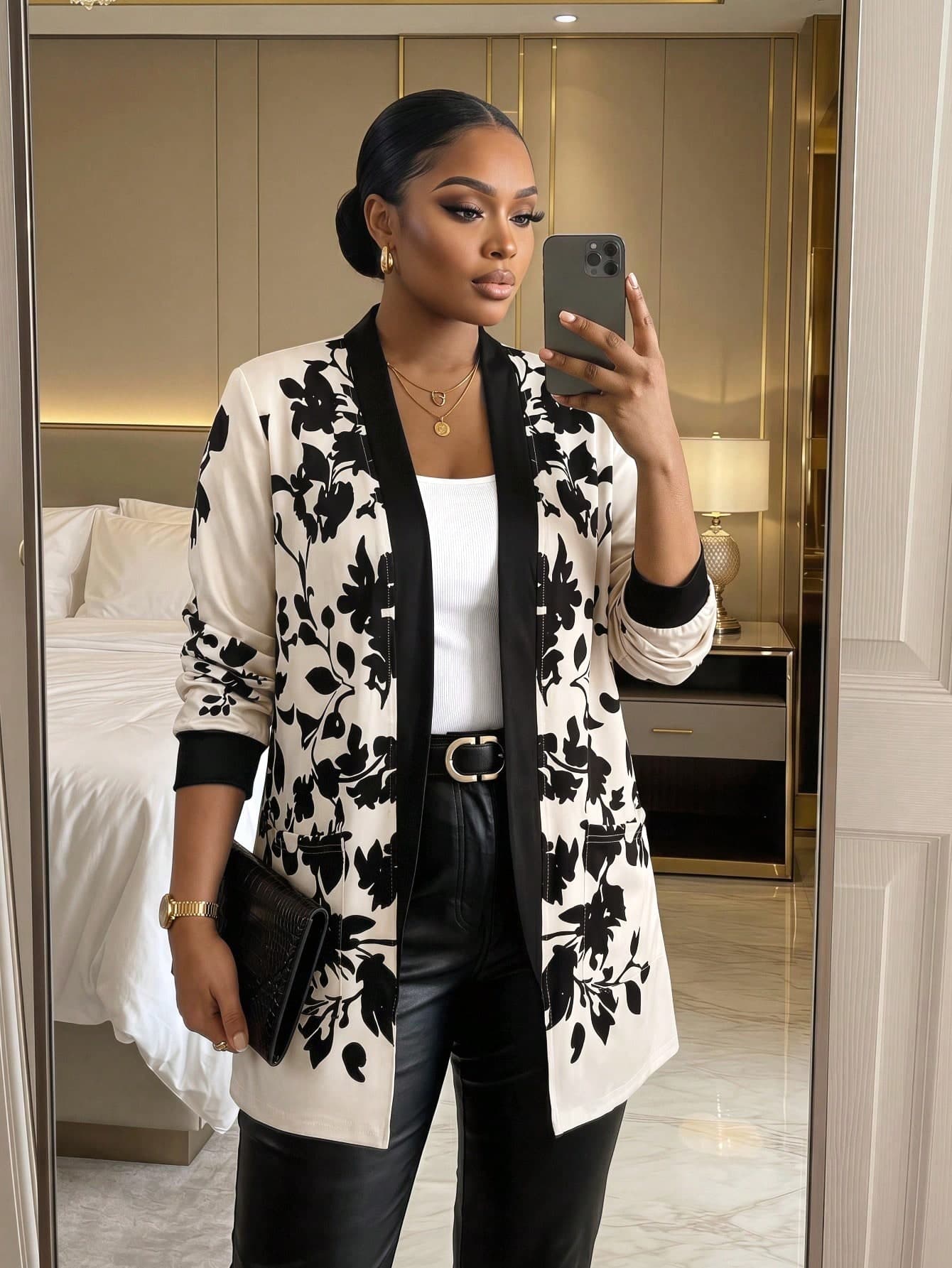 SHEIN Lady CURVE Plus Size Casual Loose Fit Fashion Open Front Apricot-Colored Thin Coat With Black Positioning Print, Suitable For Commuting Daily Wear,Fall,Autumn,Winter 2025 New,Fall