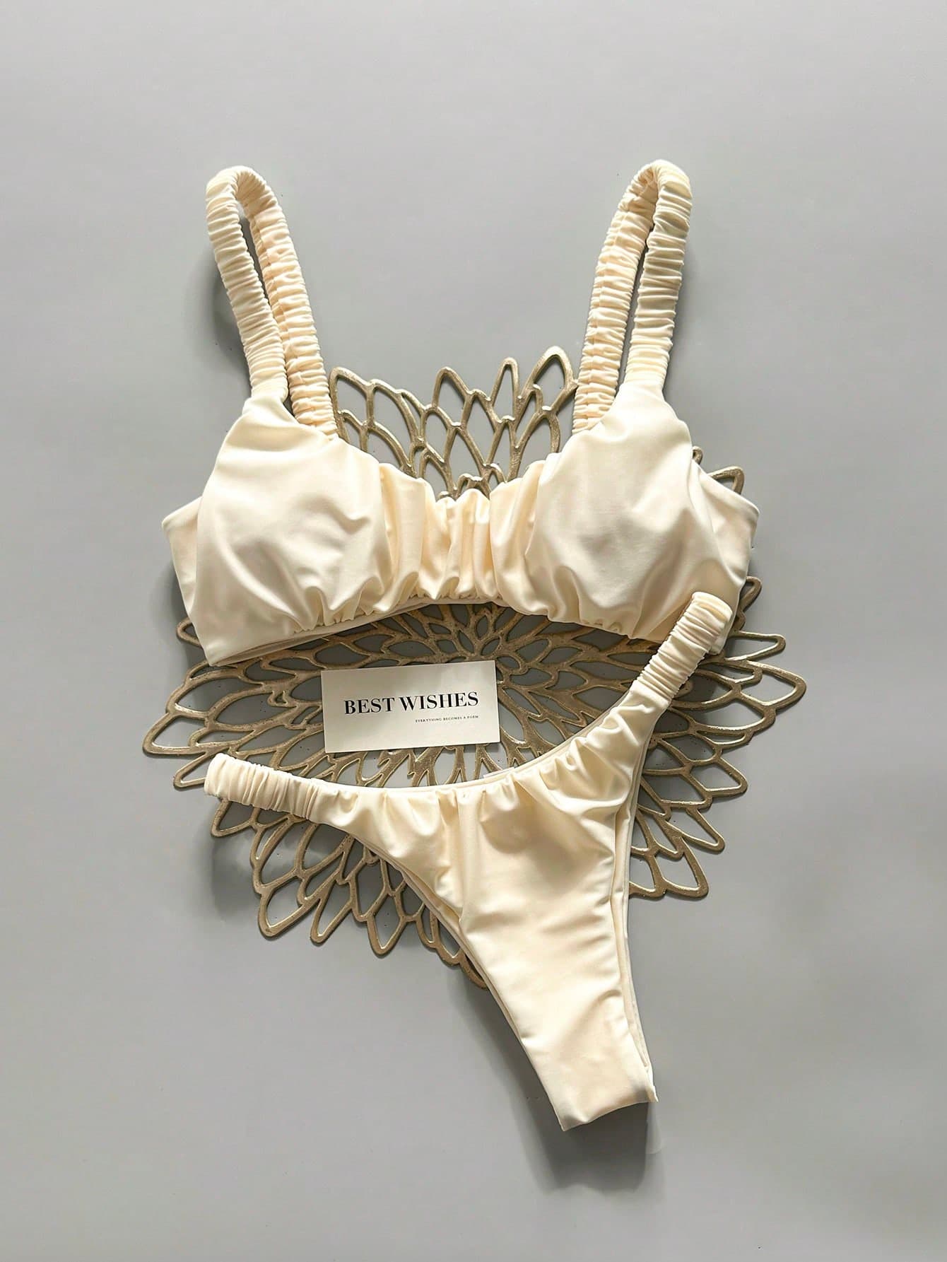 Swim Mod Women's Solid Color Ruched High Cut Sexy Bikini Set, Spring/Summer