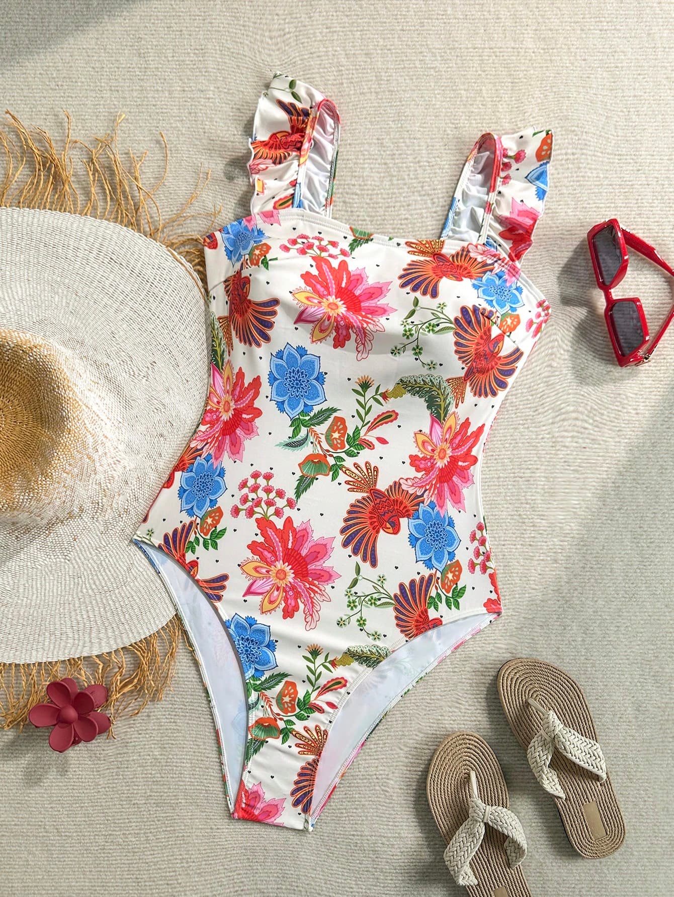 Soleia Plus Size Women Floral Print Ruffle One-Piece Swimsuit Bathing Suits For Women One Piece Swimsuit Women