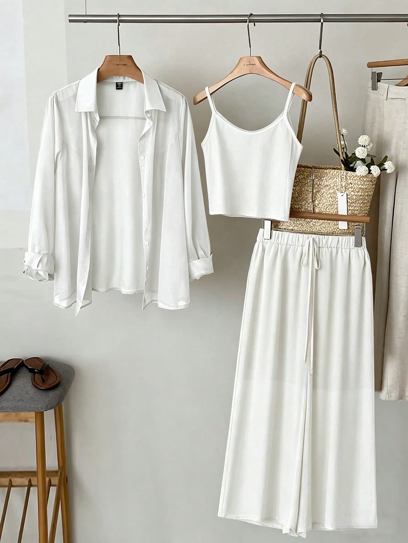 SHEIN LUNE Plus Size Elegant Casual Semi-Sheer Regular Pants, Suspender Jumpsuit, Solid Color Vacation Beach Outfit Set Fall