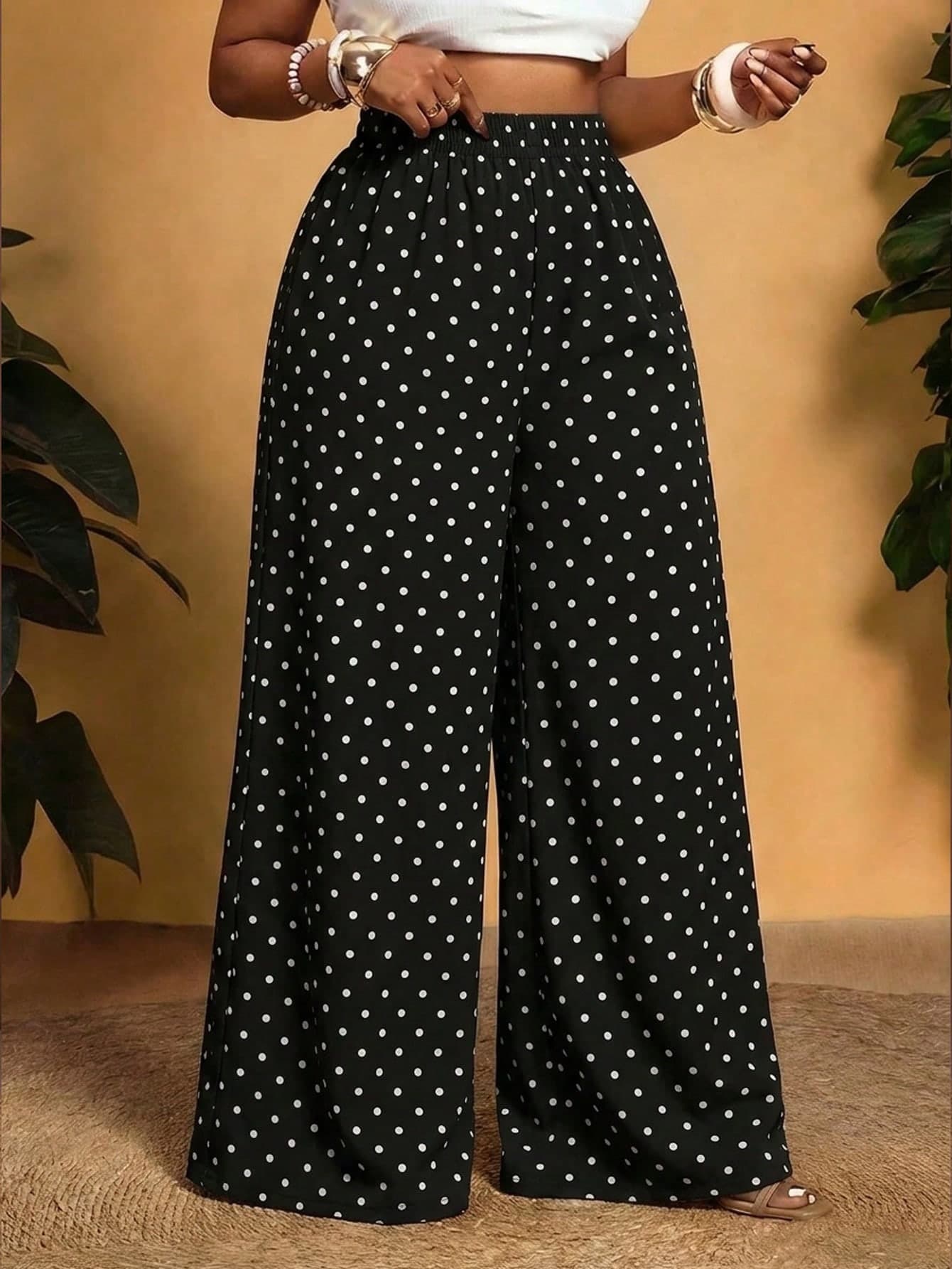 Slaydiva 2026 Spring/Summer New Arrival Casual & Daily Wear & Beach & Bonfire Party Loose Polka Dot Print Plus Size Women Long Pants Fall