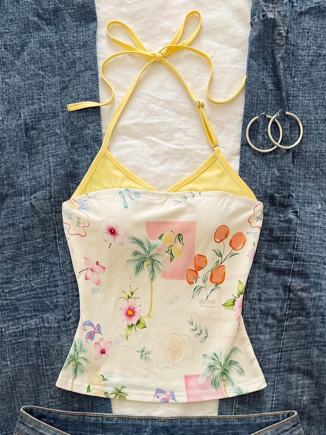 Tween Girls Summer New Casual Vacation Fruit Print Halter Neck Camisole