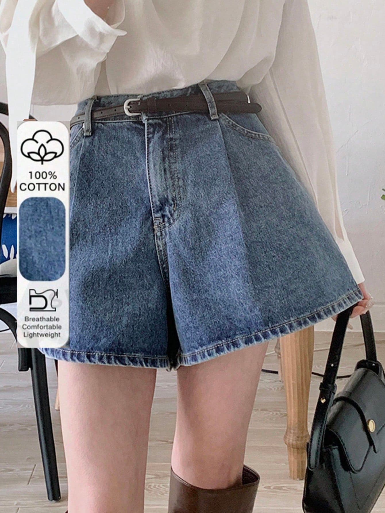DAZY Washed Blue Loose Wide Leg A-Line Denim Shorts, Spring & Summer Jorts