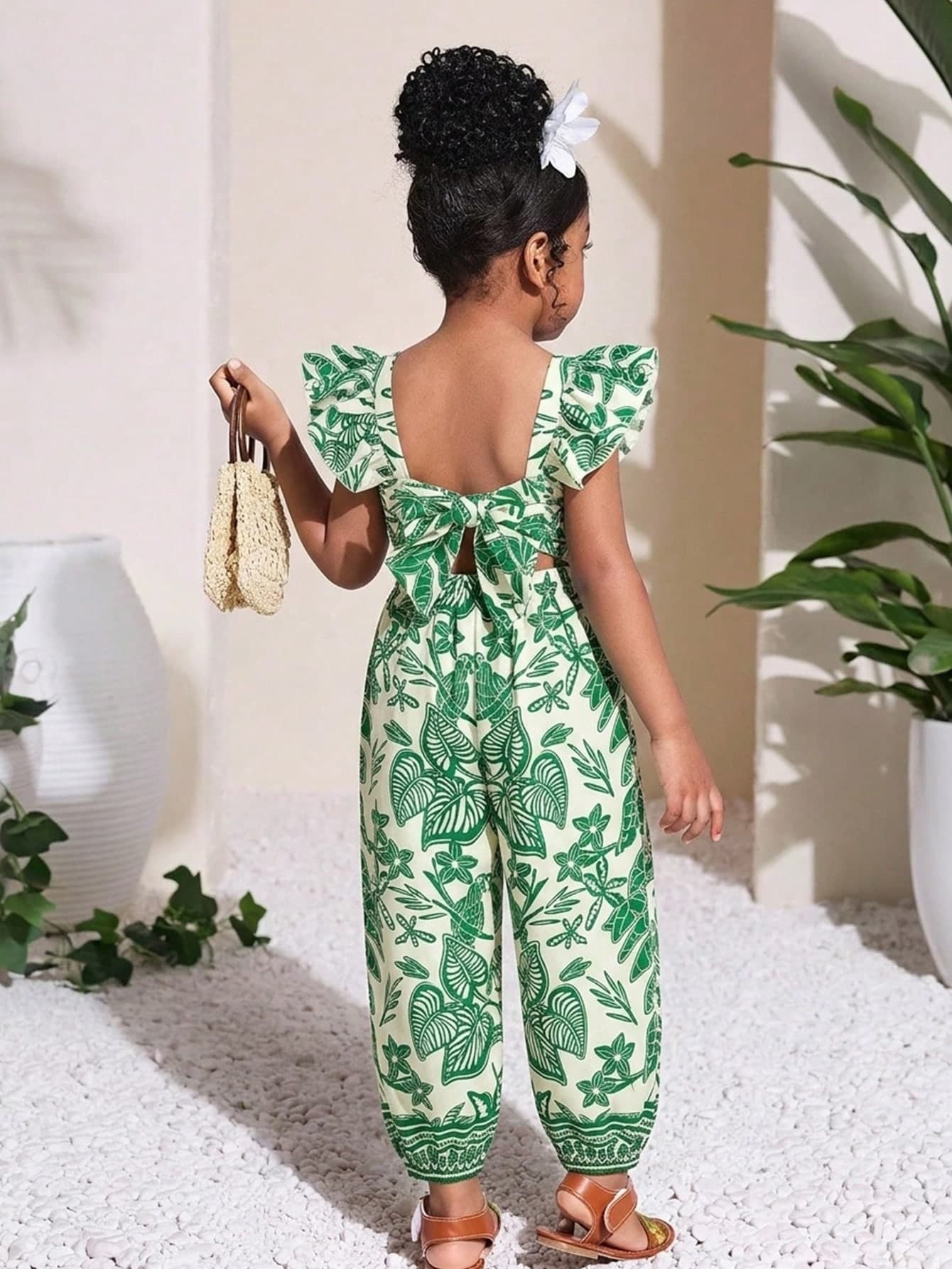 Young Girl Casual Everyday Vacation Floral Print Jumpsuit