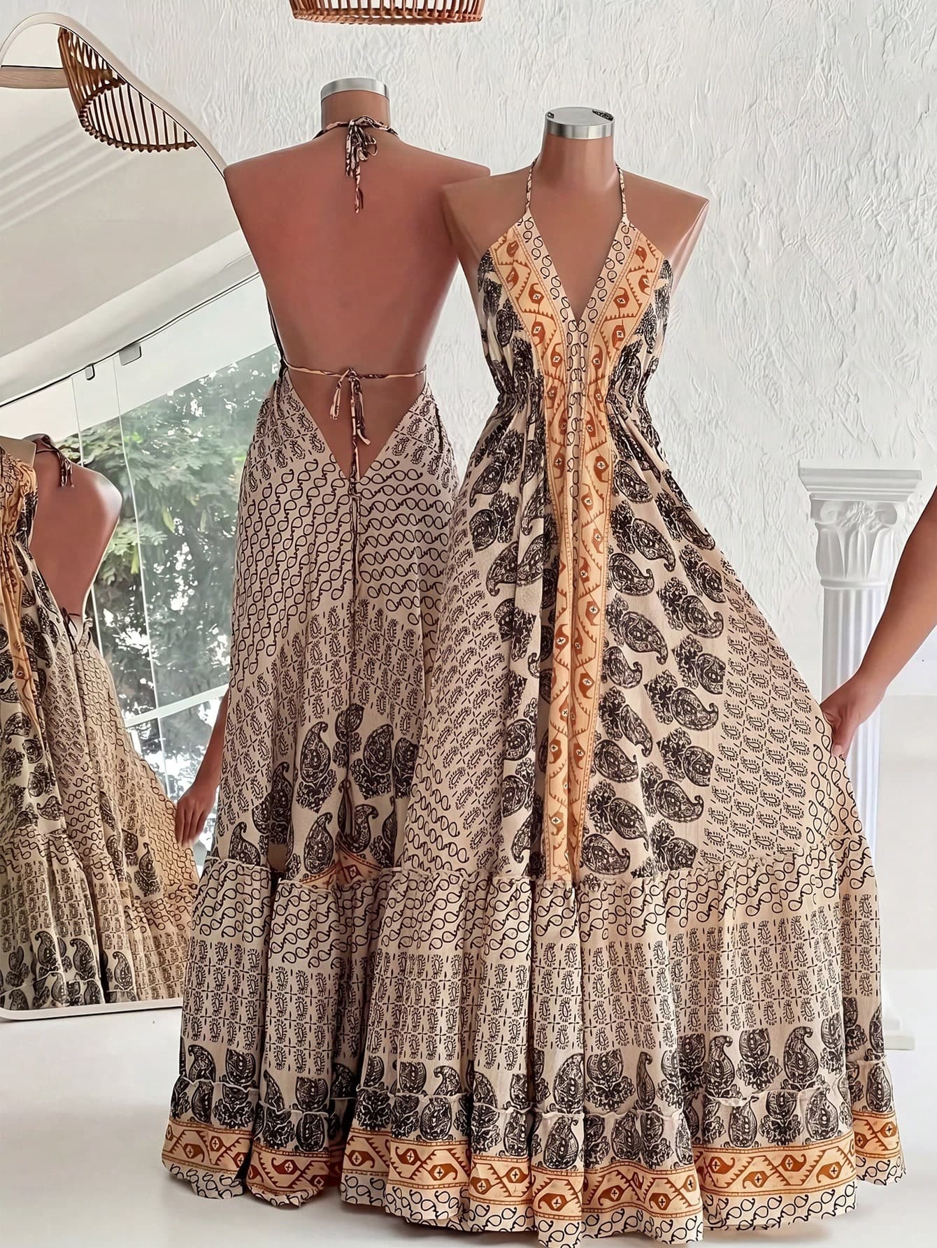 INAWLY Women's Fashion Printed Backless Halter Dress