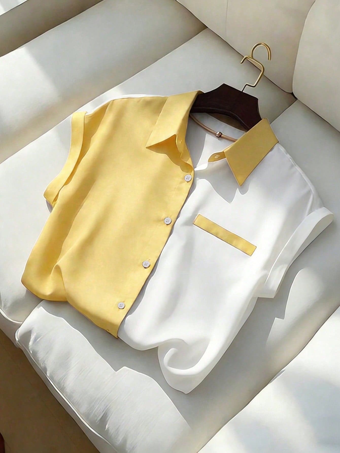 GlowEve Women's Elegant Color Block Short Sleeve Blouse, Summer