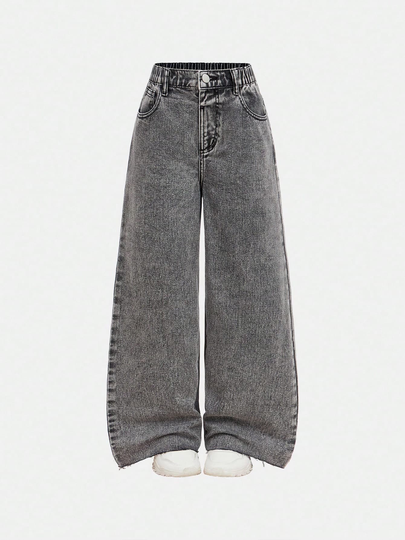 Tween Girls Pockets Loose Wide Leg Distressed Relaxed Fit Casual Versatile Jeans Fall Winter