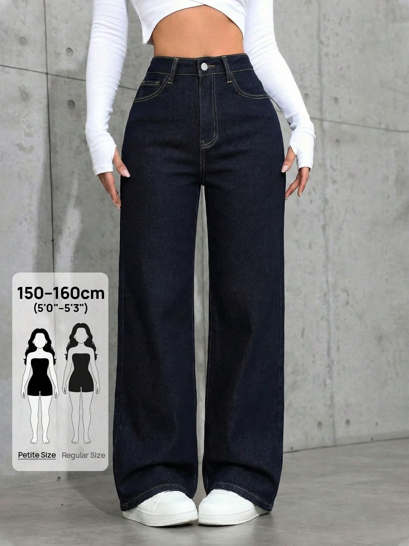 Jeanoix Petite Women's Casual Slant Pocket Loose Y2K Style Straight Leg Jeans ,Petite Women