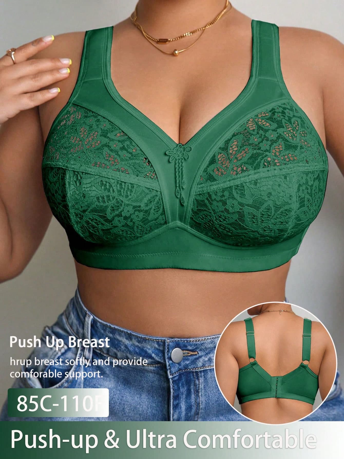 DesireSculpt 1pc Plus Size Lace Patchwork Wireless Bra