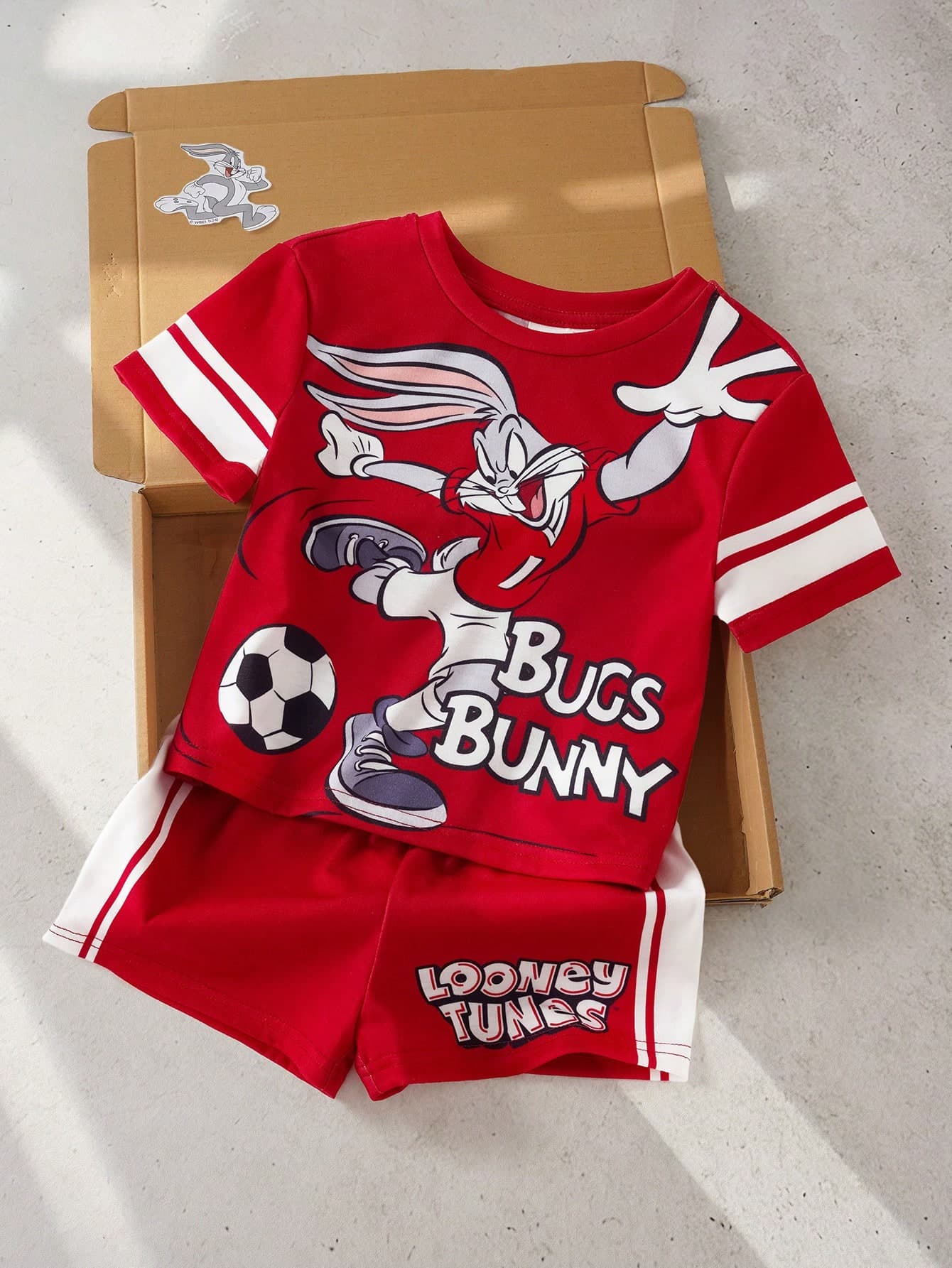 LOONEY TUNES X SHEIN 2pcs Baby Boy Letter Print Short Sleeve T-Shirt And Shorts Casual Outfit,