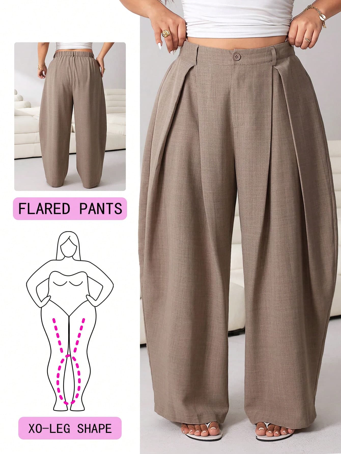 Solflare Autumn New Casual Elegant Versatile Zipper Waist Elastic Waist Baggy Long Pants, Khaki, Plus Size Formal Office Bussines Formal Fall Teachers' Day