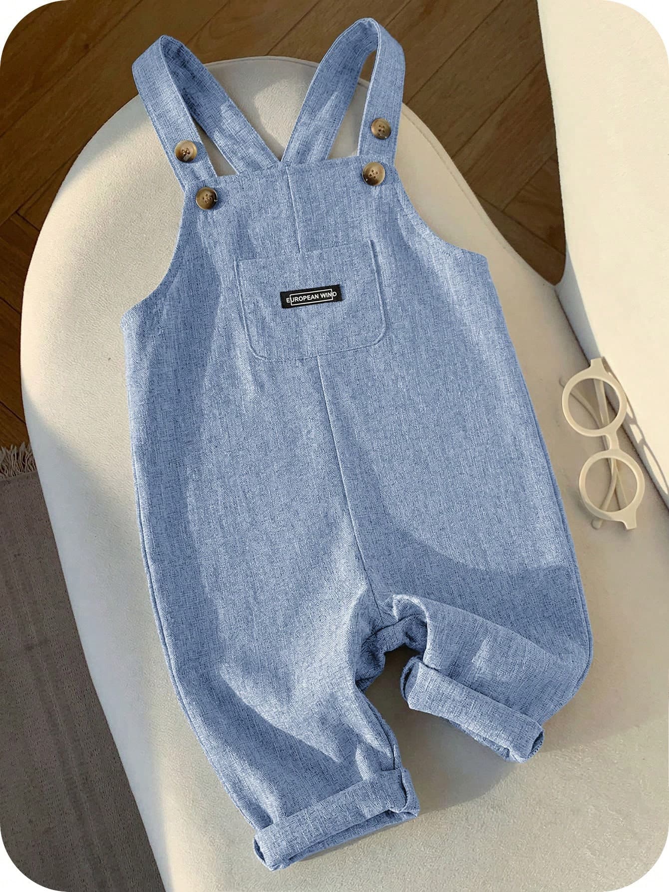 SHEIN Baby Boy Casual Cute Versatile Striped Cartoon Bear Pattern Bib Jumpsuit