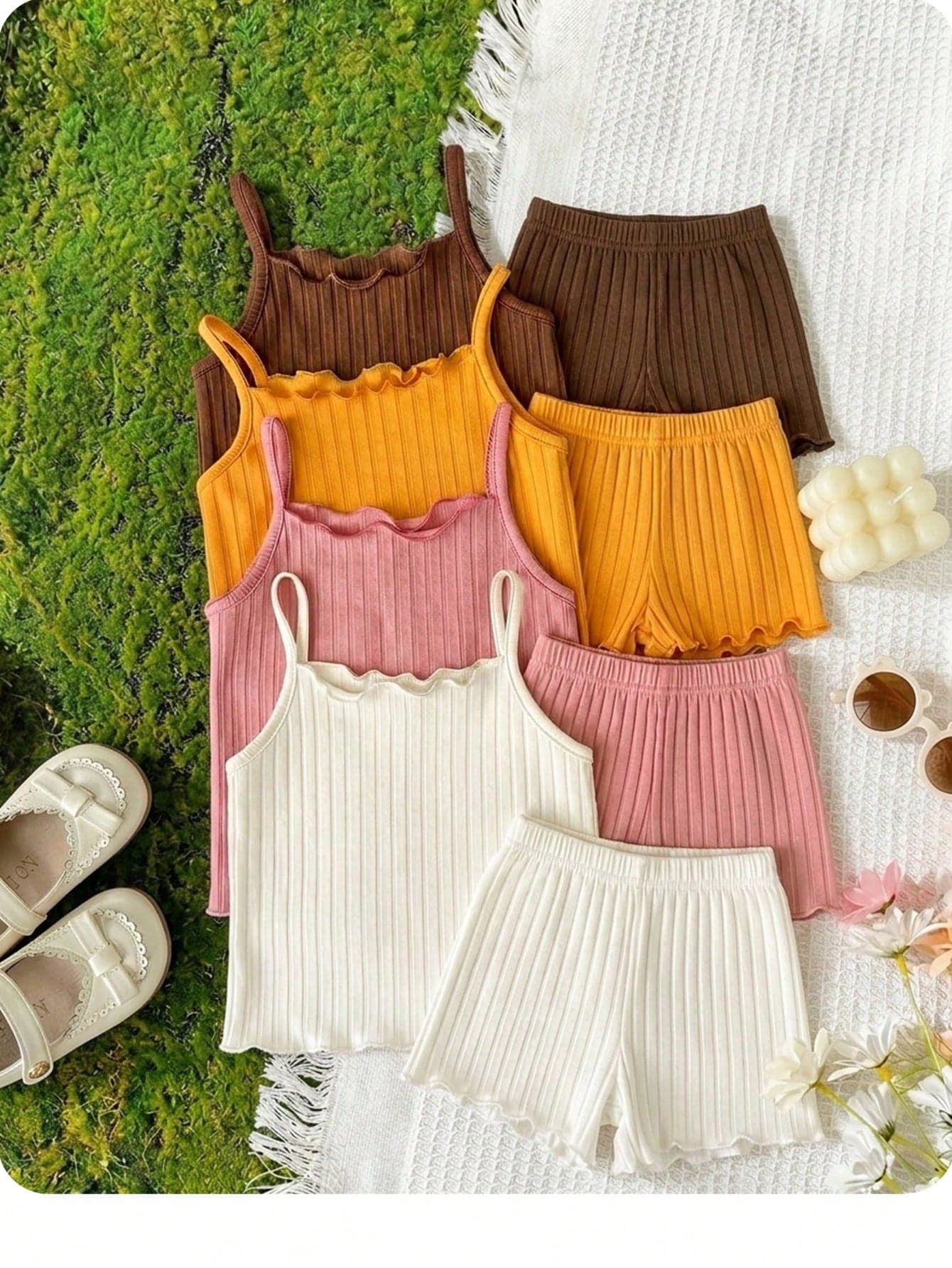 4-Piece Set Of Cute Baby Girl Summer Camisole T-Shirts, Suitable For Spring And Summer.