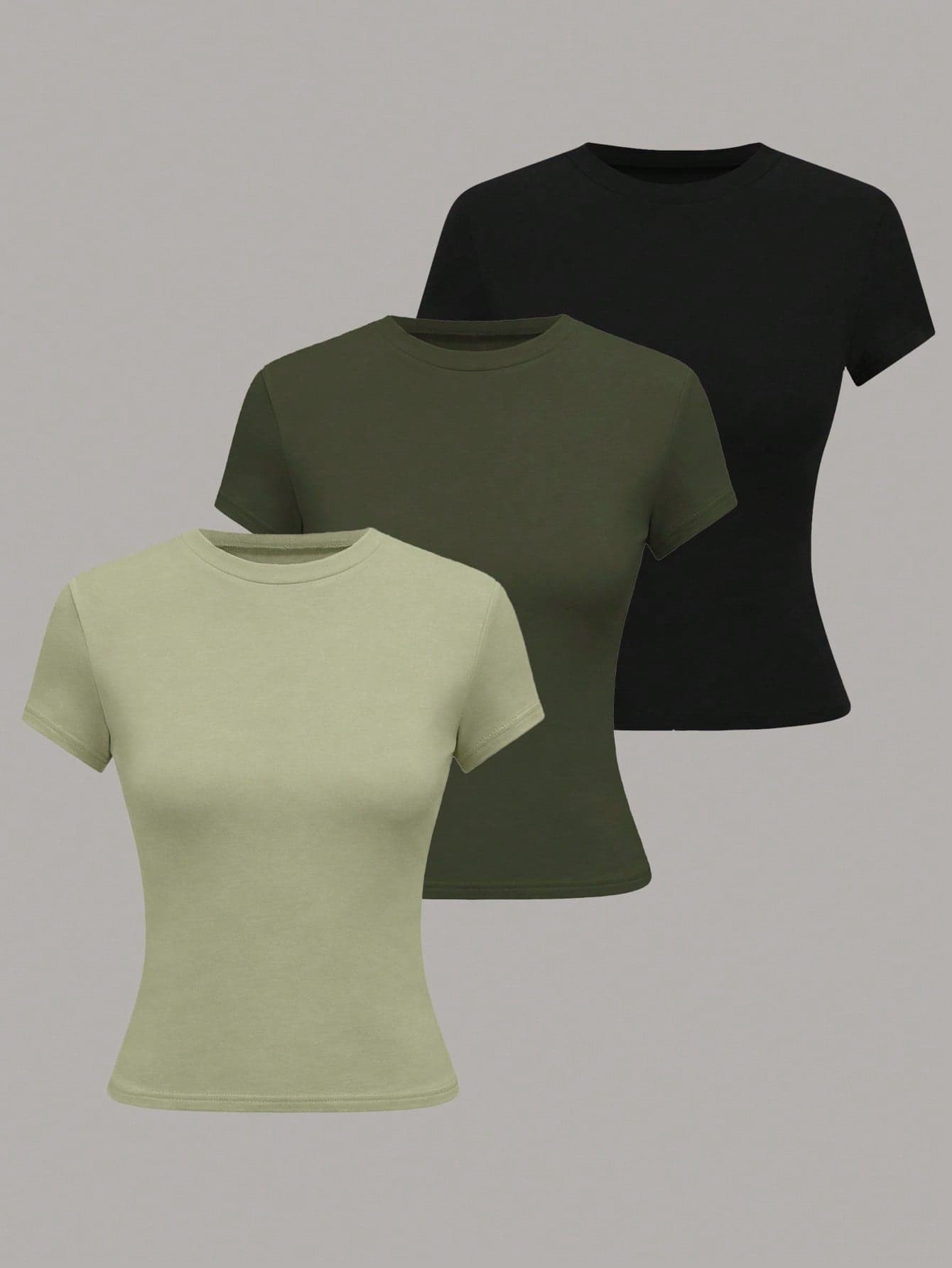 EMERY ROSE Women's Solid Color Fitted Casual Round Neck Short Sleeve T-Shirt, Summer