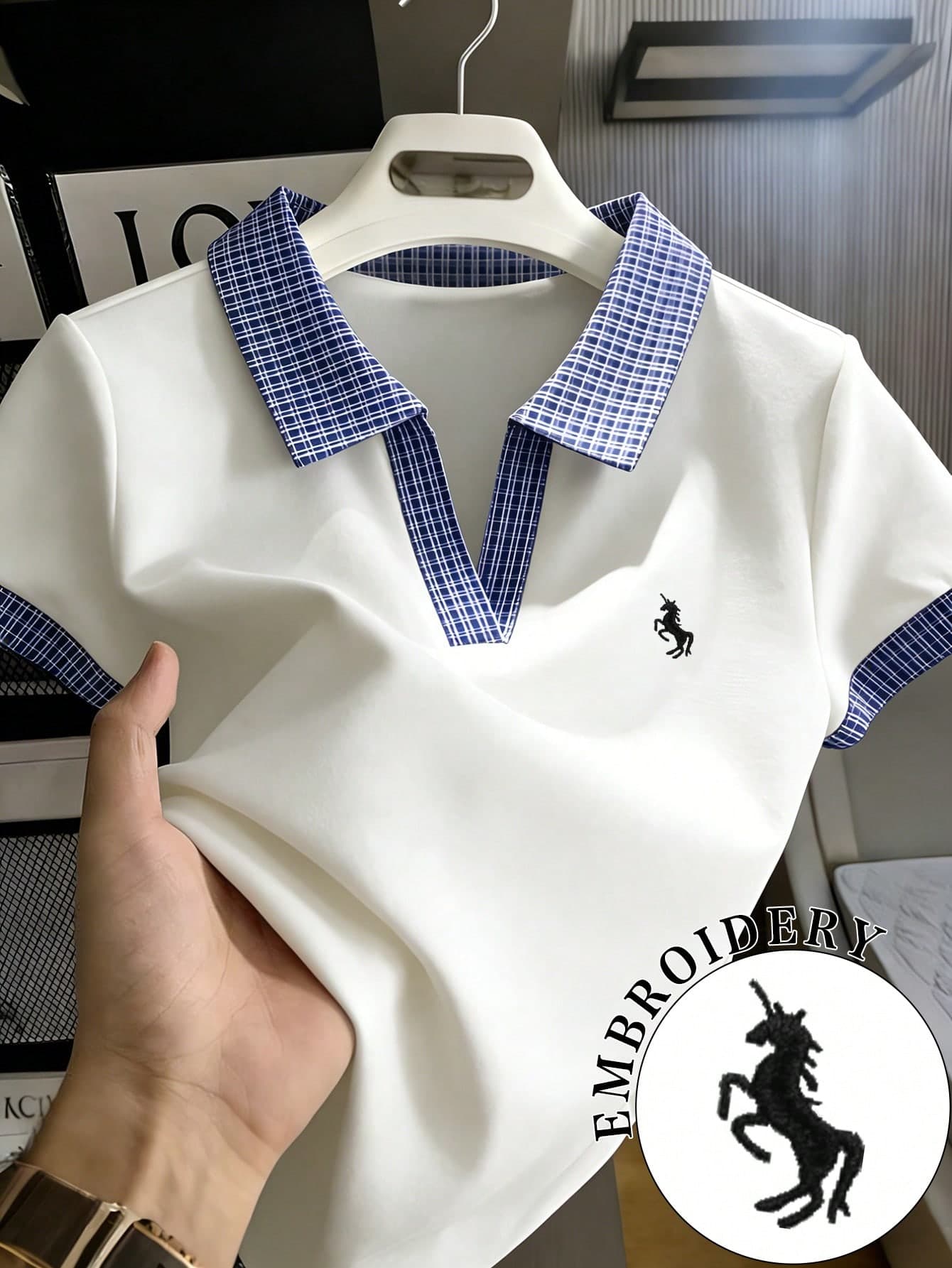 Resyla Women's Summer Casual Unicorn Embroidered Polo Collar Short Sleeve T-Shirt