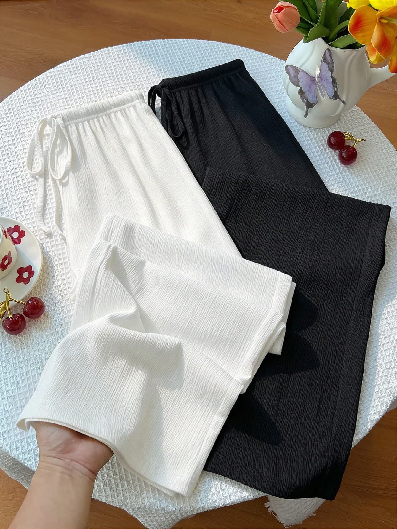 Sweetra Y2K Casual Vacation Versatile College Style Textured Fabric Wide Leg Pants