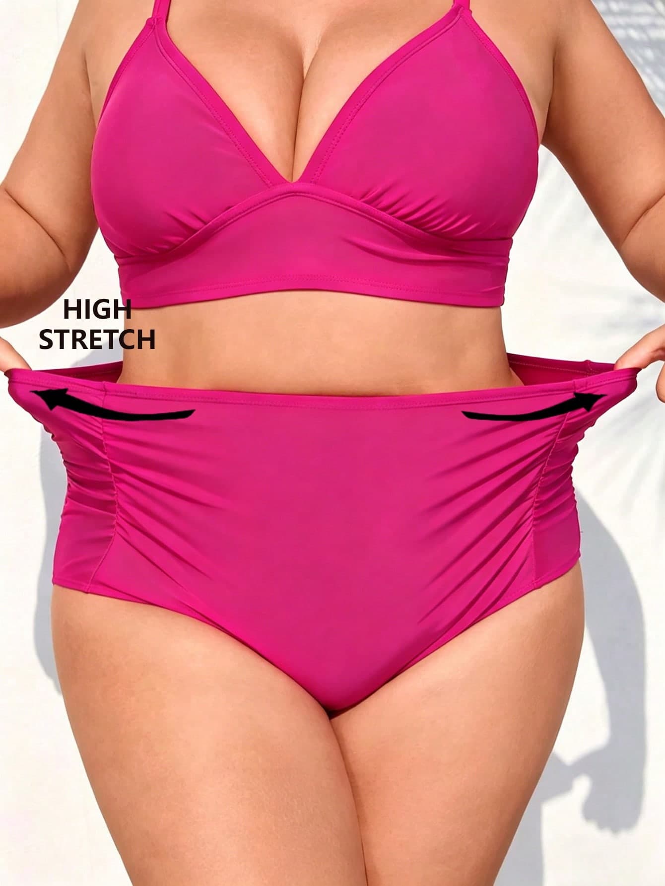 SHEIN CURVE+ Summer Beach Plus Ruched High Waisted Bikini Bottom, Beach Outfits For Woman, Plus Size For Woman, Bathing Suits, Slimming Swimwear