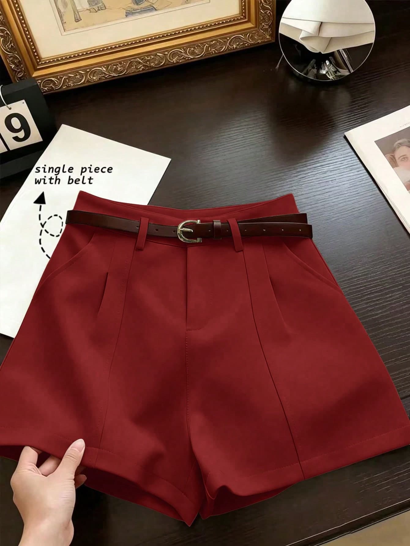 Franclia French Minimalist Fashion Woven Solid Color Commuting Casual, Retro, High Waist A-Line Wide Leg New Women Shorts