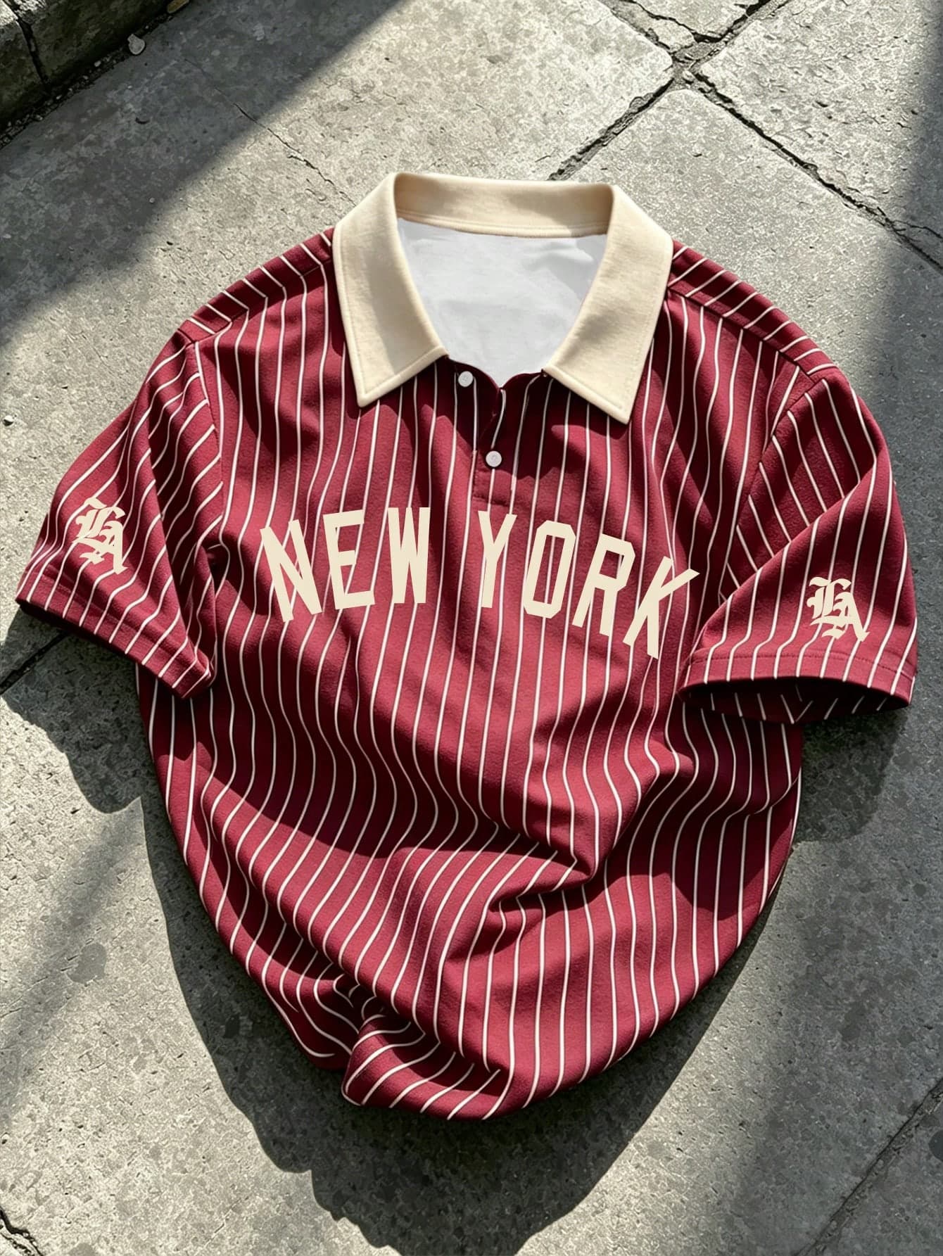 Manfinity EMRG Men's Casual Striped Letter Print Polo Shirt, Short Sleeve, Summer Back-To-School Graduation Burgundy