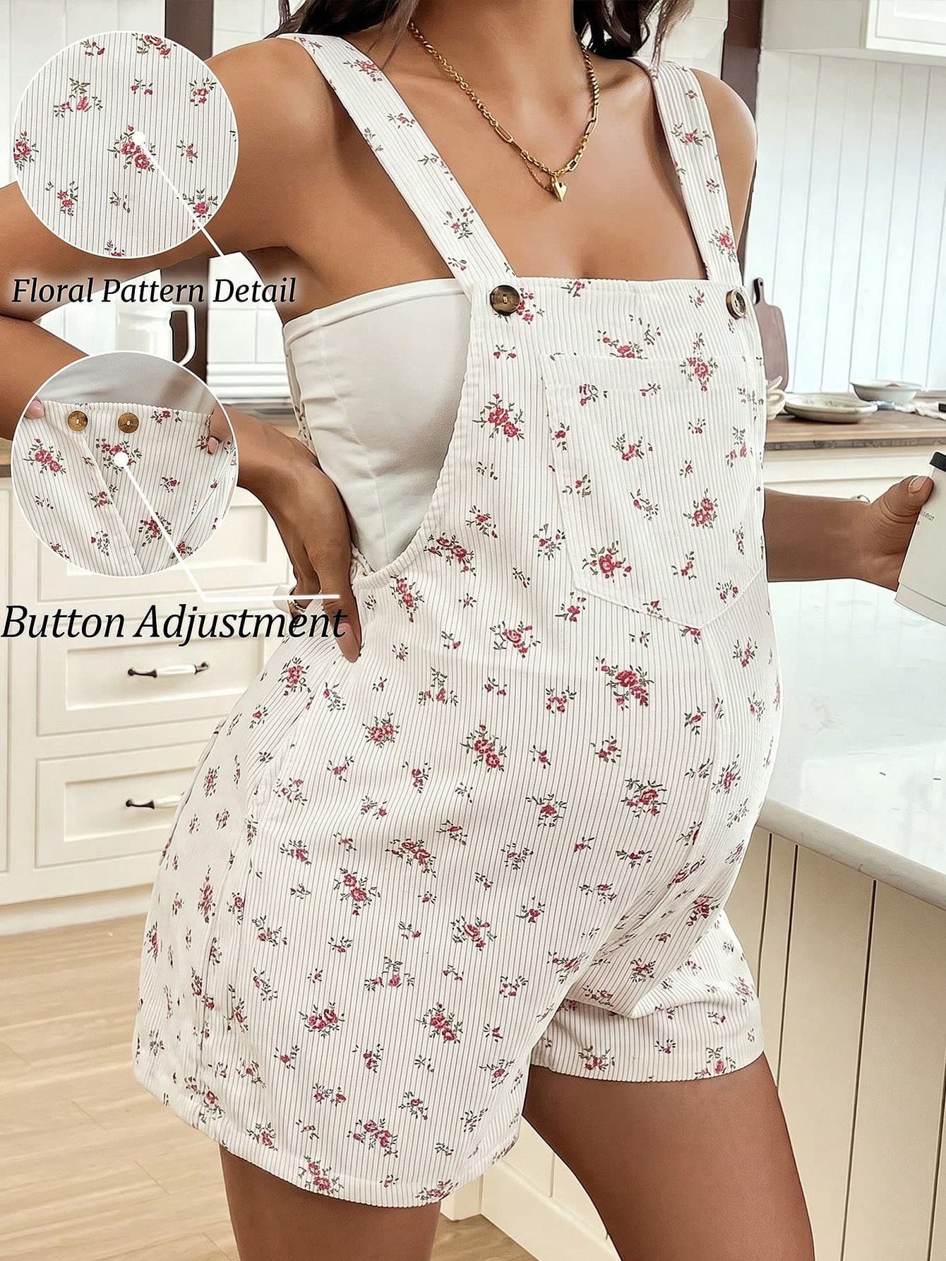 SHEIN Maternity Floral Print Sleeveless Jumpsuit, Casual Summer