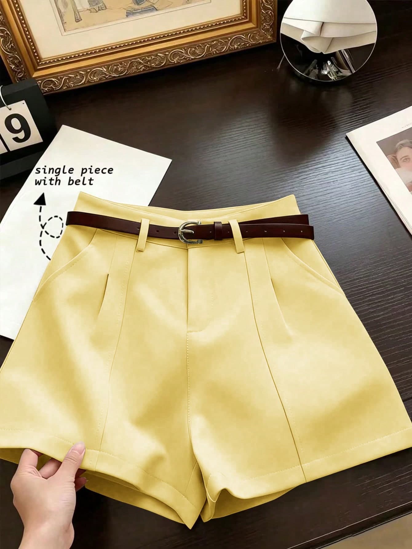 Franclia French Minimalist Fashion Woven Solid Color Commuting Casual, Retro, High Waist A-Line Wide Leg New Women Shorts