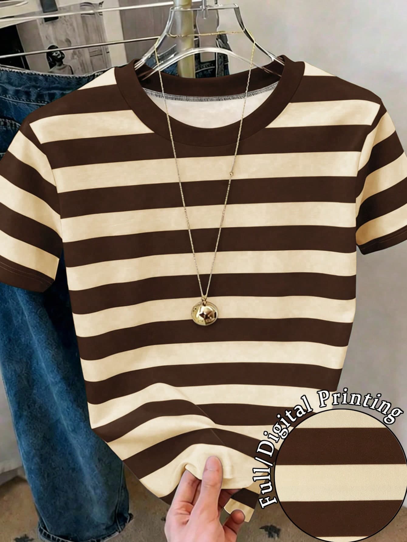 Resyla Women's Round Neck Striped Print Casual Short Sleeve T-Shirt, Summer