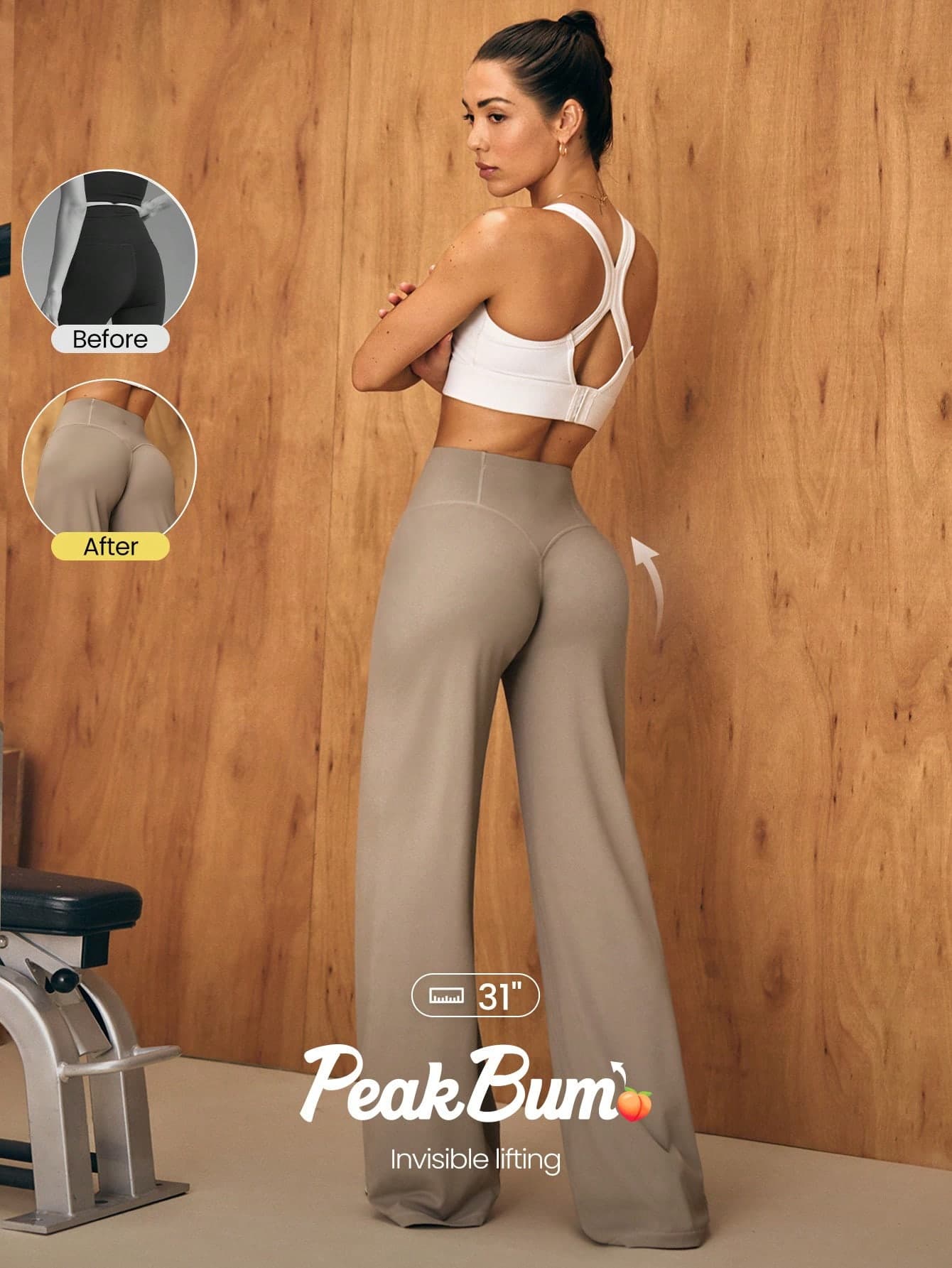 GLOWMODE 31'' Peakbum Bottoms Up Quick-Dry Stretchy Waistband Pocket Tummy Control Corehold Anti-Roll Booty-Sculpting Pants Tennis Running Workout Gym