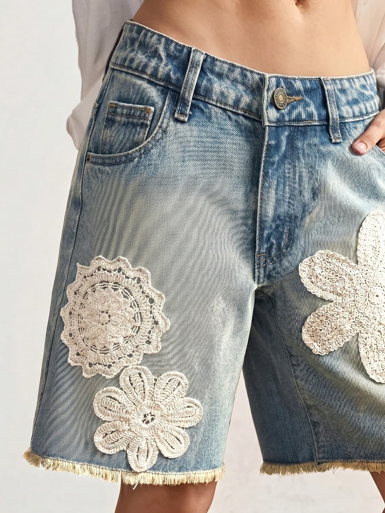 Bohemela Plus Size Applique Casual Vintage Women's Denim Shorts