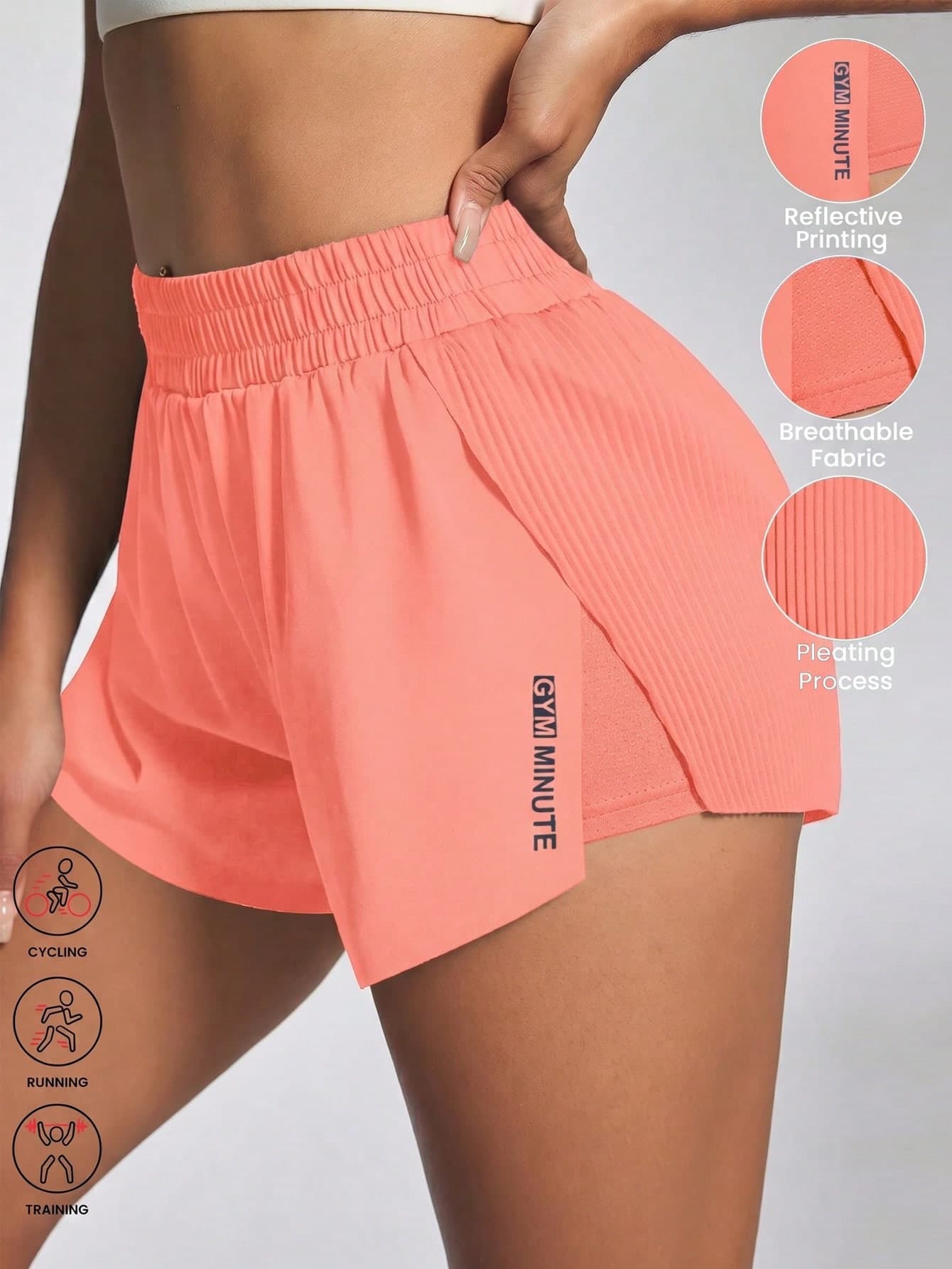 SHEIN Sovereign Charm Casual Versatile Pleated Back Slim-Fit Athletic Shorts