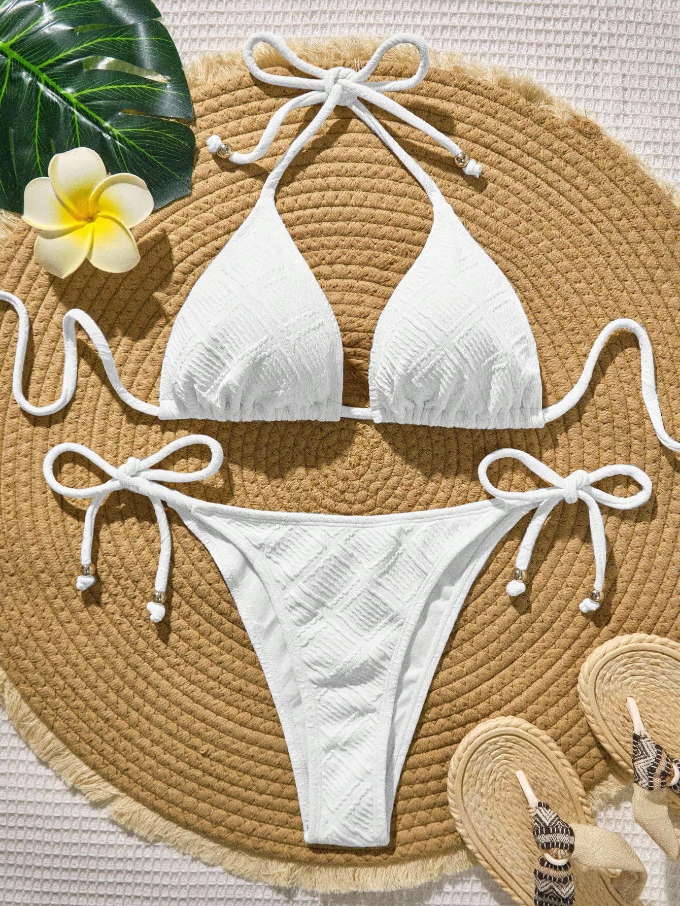 Swim Vcay Solid Color Textured Bikini For Beach Vacation