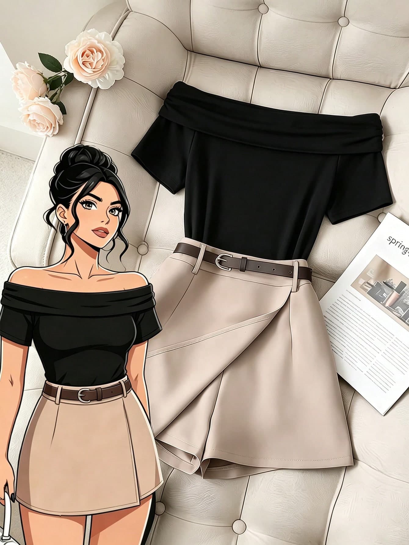 GlowEve CURVE Plus Size Women Shoulder Top And Pants 2 Pieces Set, Casual Daily Wear