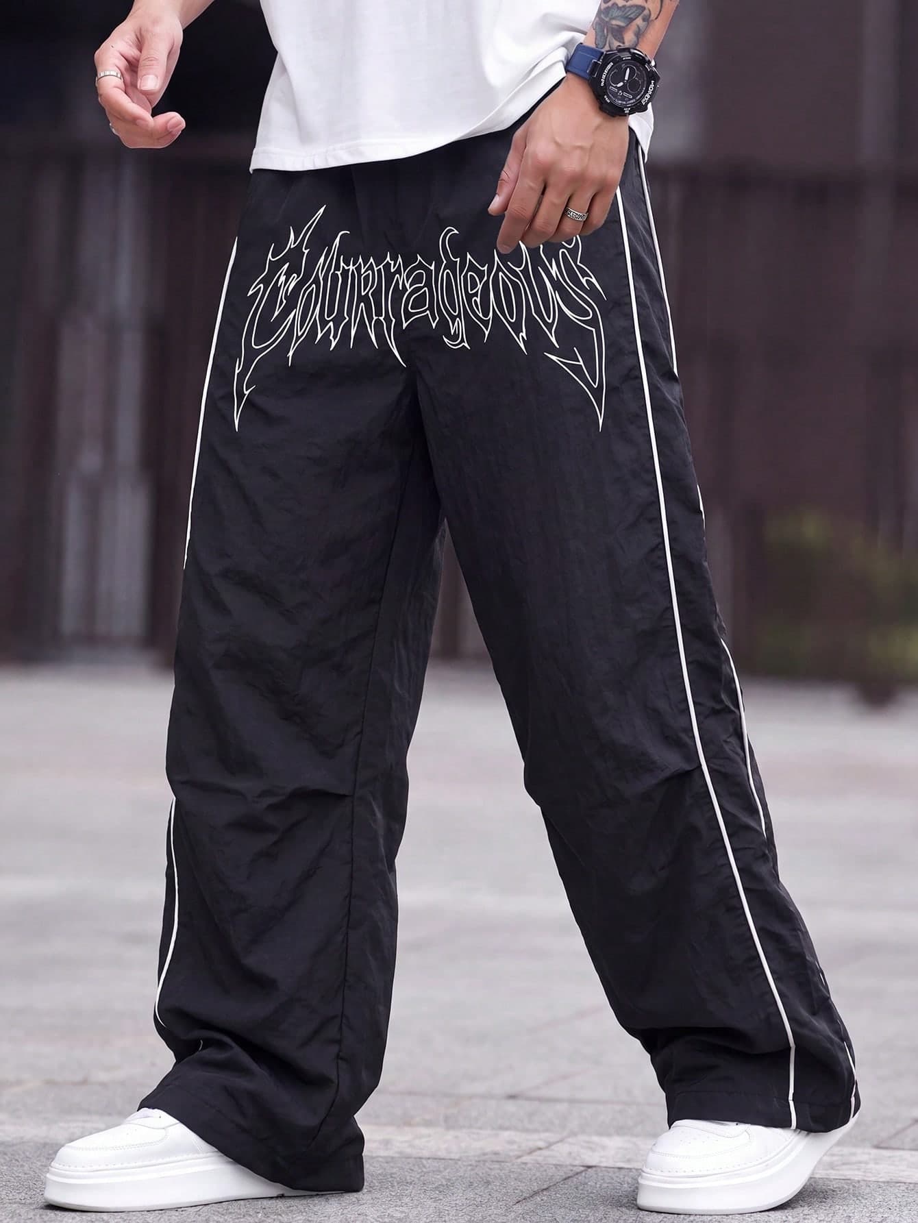 Coolqubz Teens New Gothic Lightning Graphic Casual Straight Leg Sports Streetwear Pants, Spring/Summer