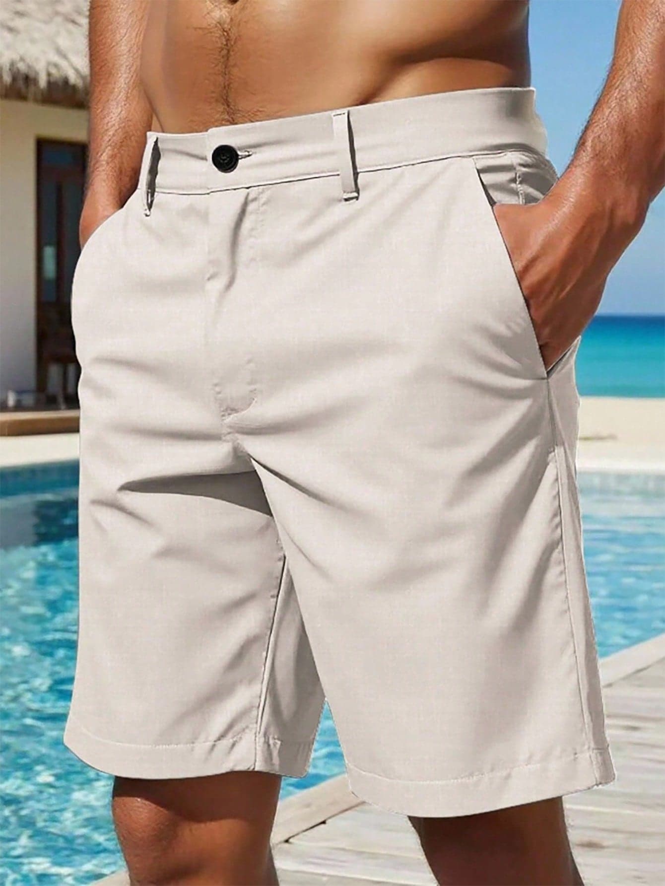 VENTUSAIL Men's Casual Slant Pocket Shorts Linen Loose Knee Cool Lucky Solid Color Summer Basic Men Clothing Clothes Holiday