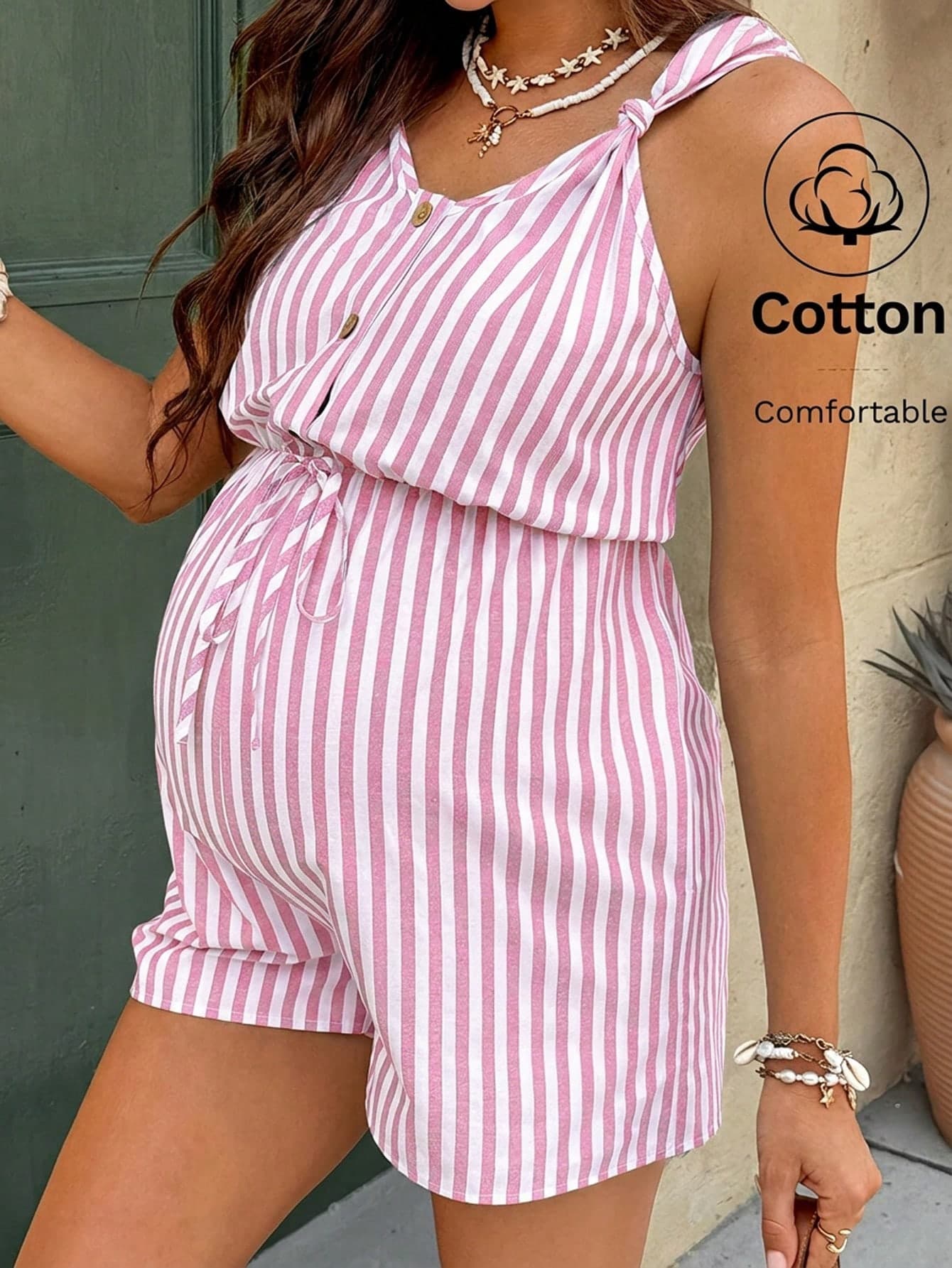 SHEIN Pregnant Women Striped Casual Versatile Daily Wear Romper