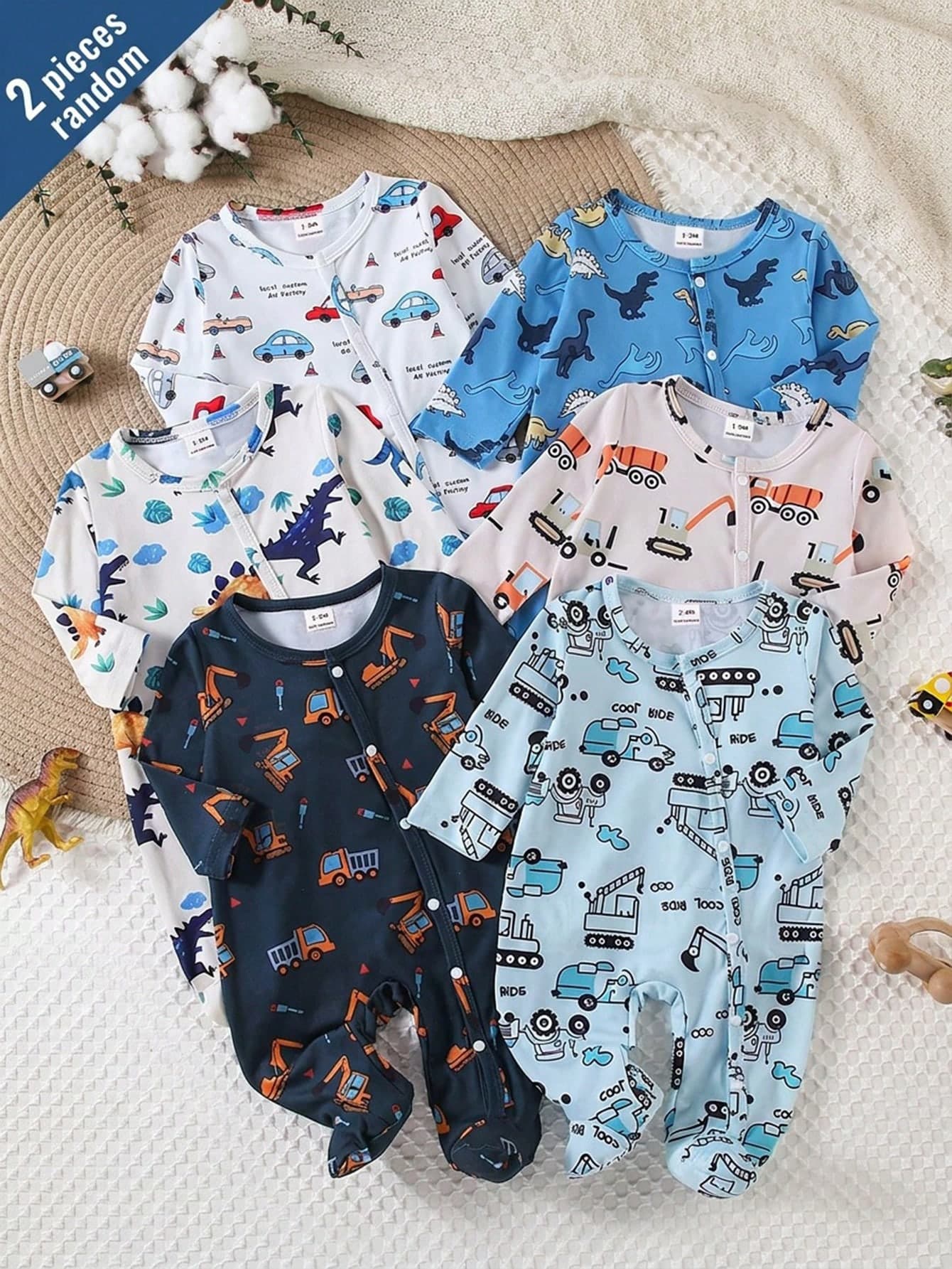 Random 1sets Newborn 0-12 Months Jumpsuit Forest Style Cute Ditsy Floral With Chain Craft Contrast Color Fresh Style Long Sleeve Footed Open Crotch