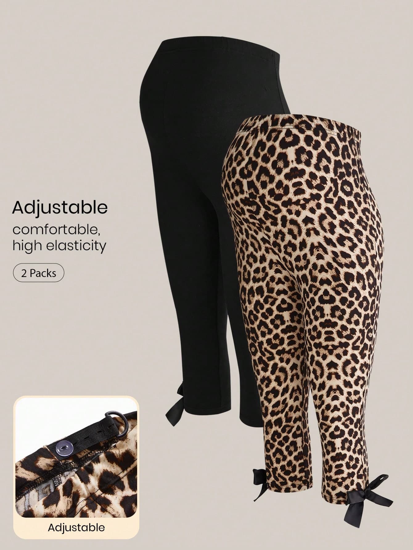 SHEIN Maternity Leopard Print Bow Decor Leggings