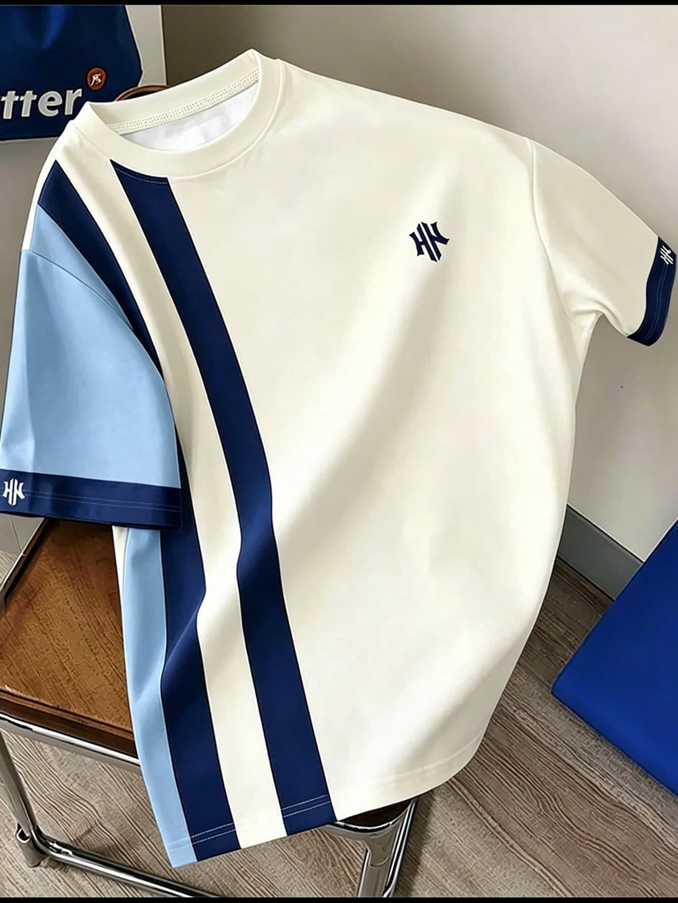 Manfinity Joysei Unisex Casual Colorblock H Logo Icon Short Sleeve T-Shirt, Round Neck Versatile Sporty Tee, Holiday