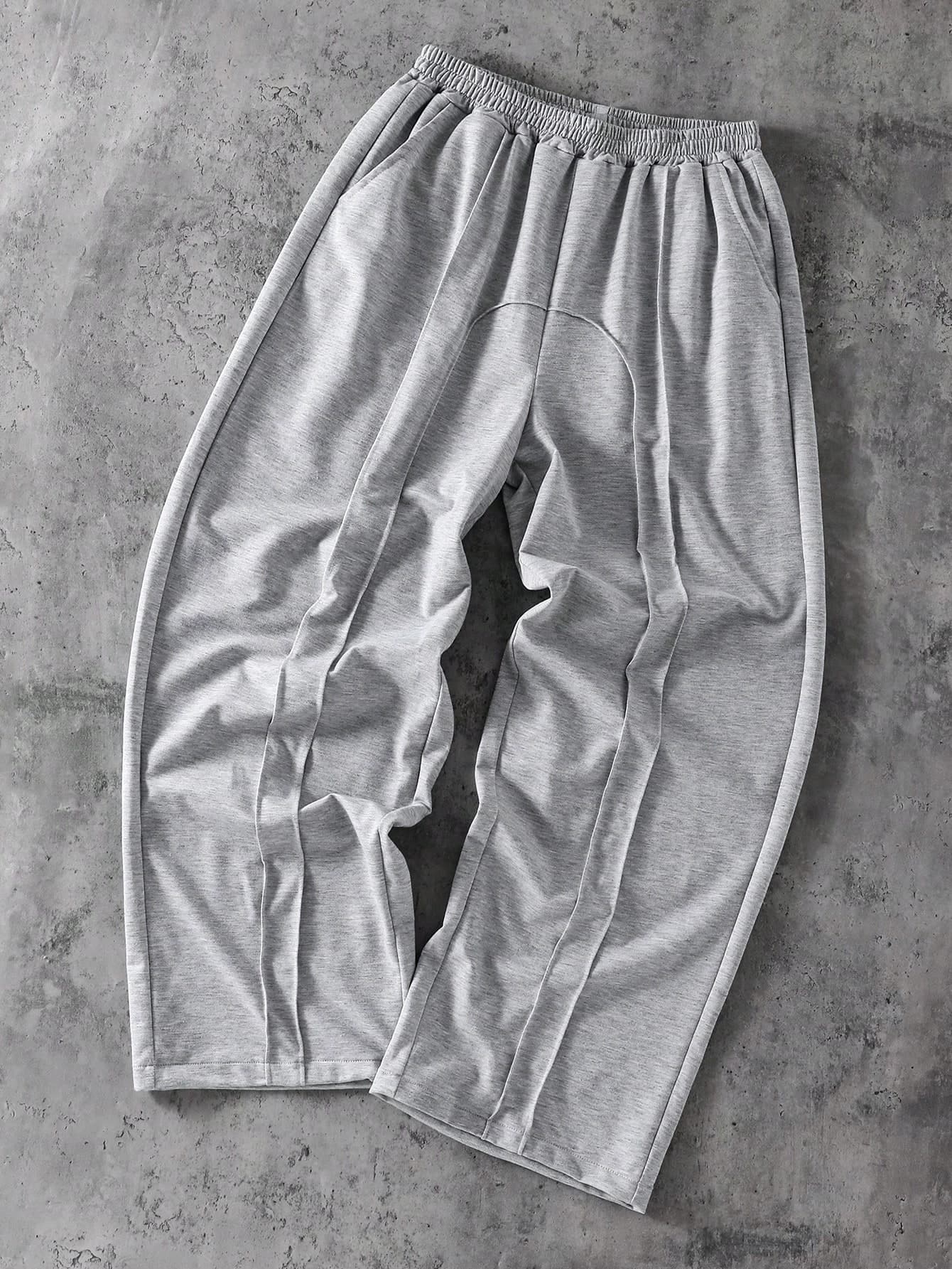 Casual Loose Fit Patchwork Gray Straight Leg Sweatpants, Versatile Sports Pants For Teenage Boys, All Season